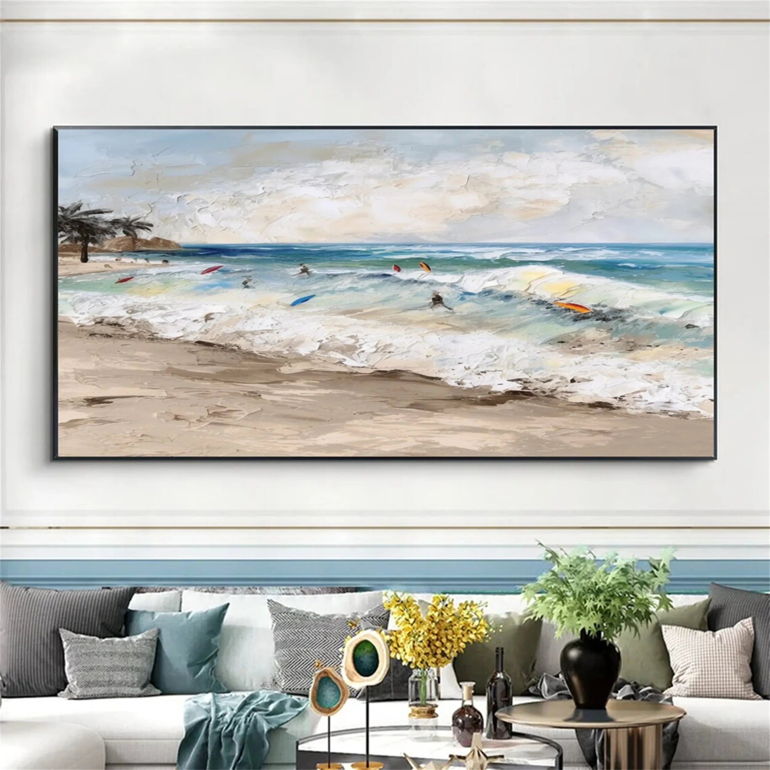 Seascape and Snowy Peak Landscape Painting - Premium Wall Art Decor #SP004 - Perfect for Living Room, Bedroom & Office
