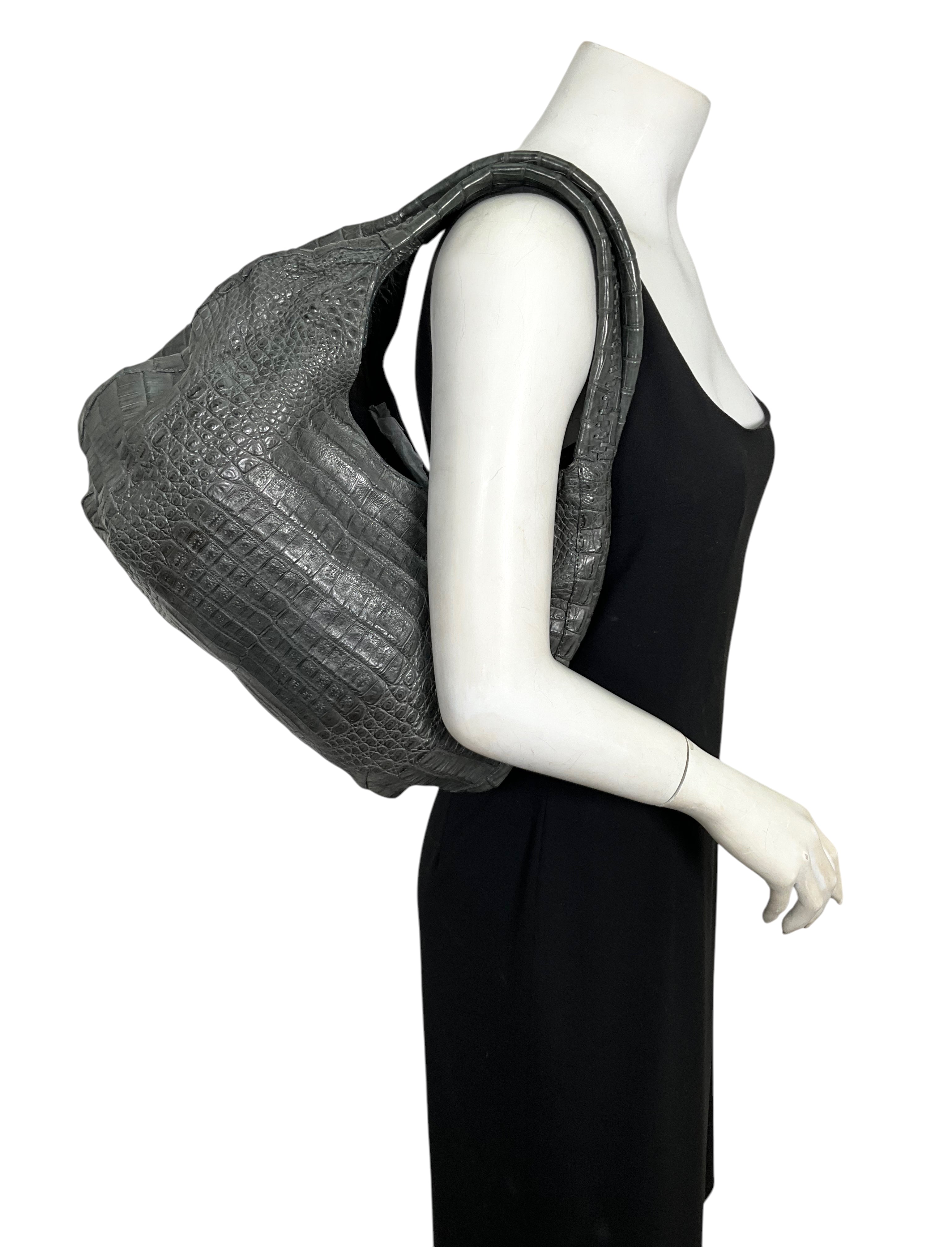 Nancy Gonzalez Genuine Crocodile Leather Hobo Bag with Ruffled Design - Perfect for Women's Fashion, Evening Events & Luxury Handbag Collection