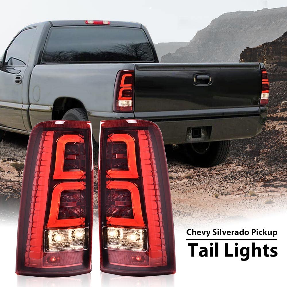 PIT66 LED Tail Lights for Chevy Silverado 2003-2006 - GM2800174 & GM2801174 Replacement - Red Lens with Wiring Harness - Upgrade for Better Visibility & Safety at Night