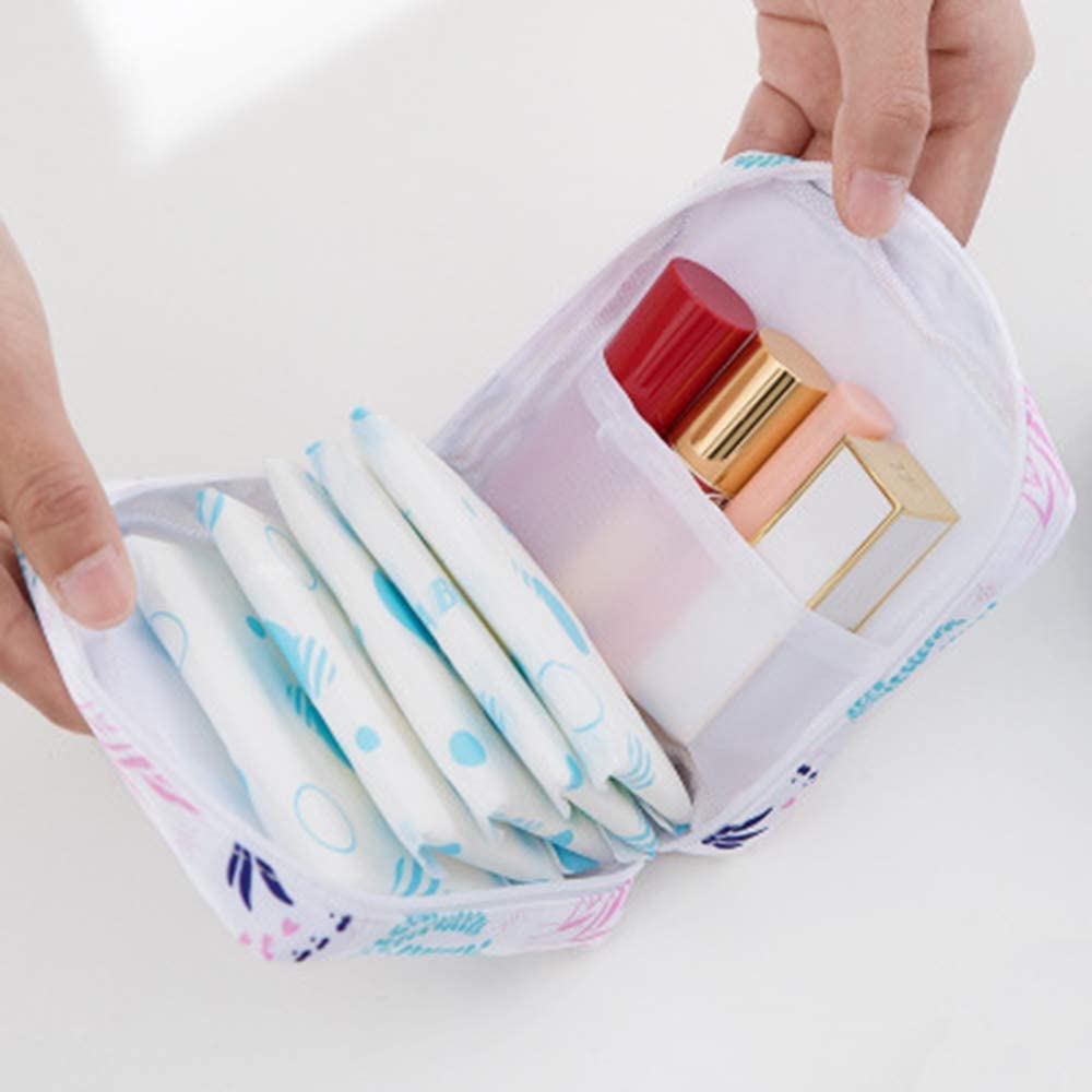 Quirky Nylon Sanitary Napkin Storage Bag with Zipper - Discreet Menstrual Pad Organizer for Purse & Travel - First Period Kit for Teen Girls - Women's Hygiene Essential (White Cactus Design) - Perfect for School, Work, Gym & On-the-Go