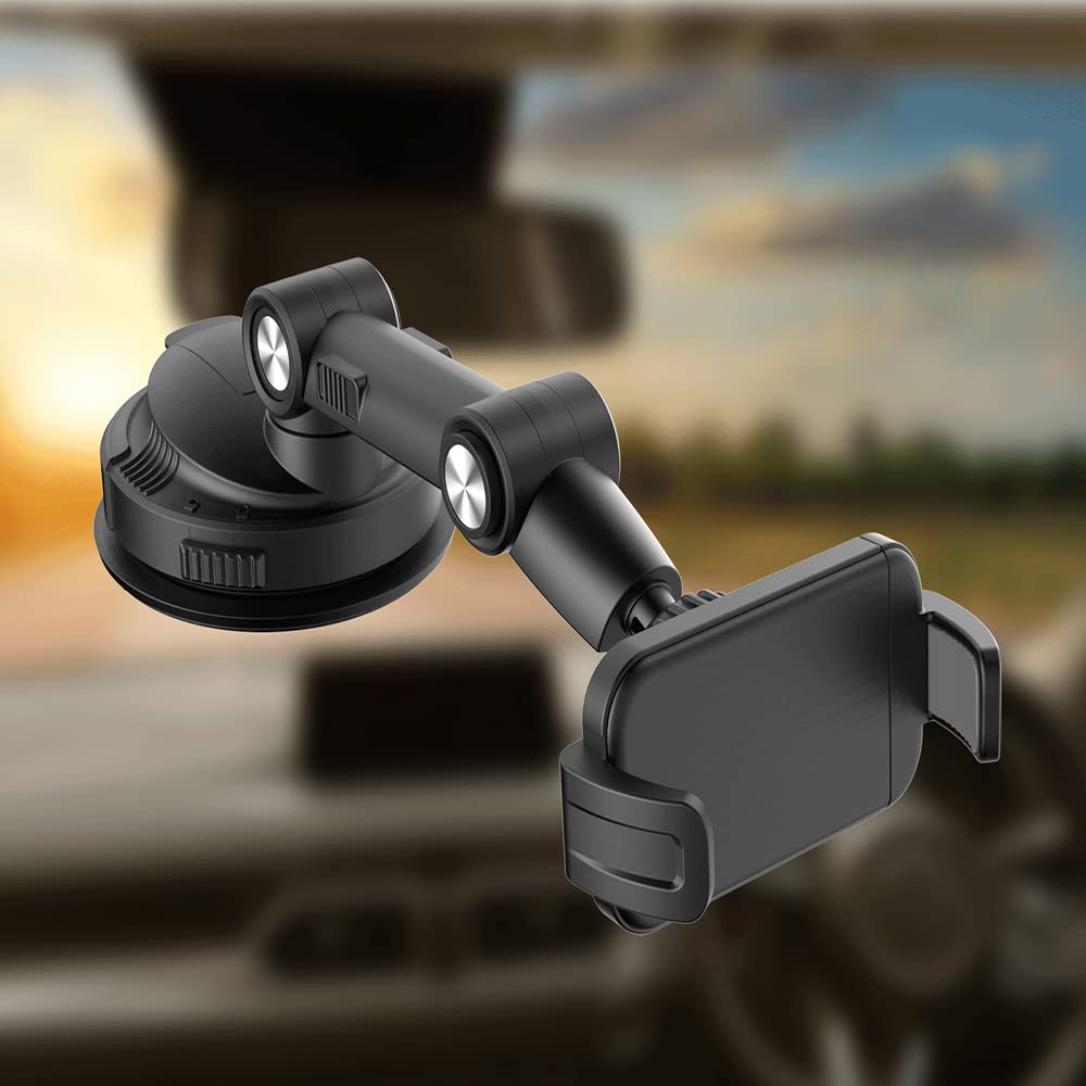 Universal Car Phone Mount Holder - Super Strong Suction Cup Dashboard Phone Stand, Adjustable Hands-Free Cell Phone Cradle for iPhone, Samsung & All Smartphones - Perfect for Safe Driving & GPS Navigation