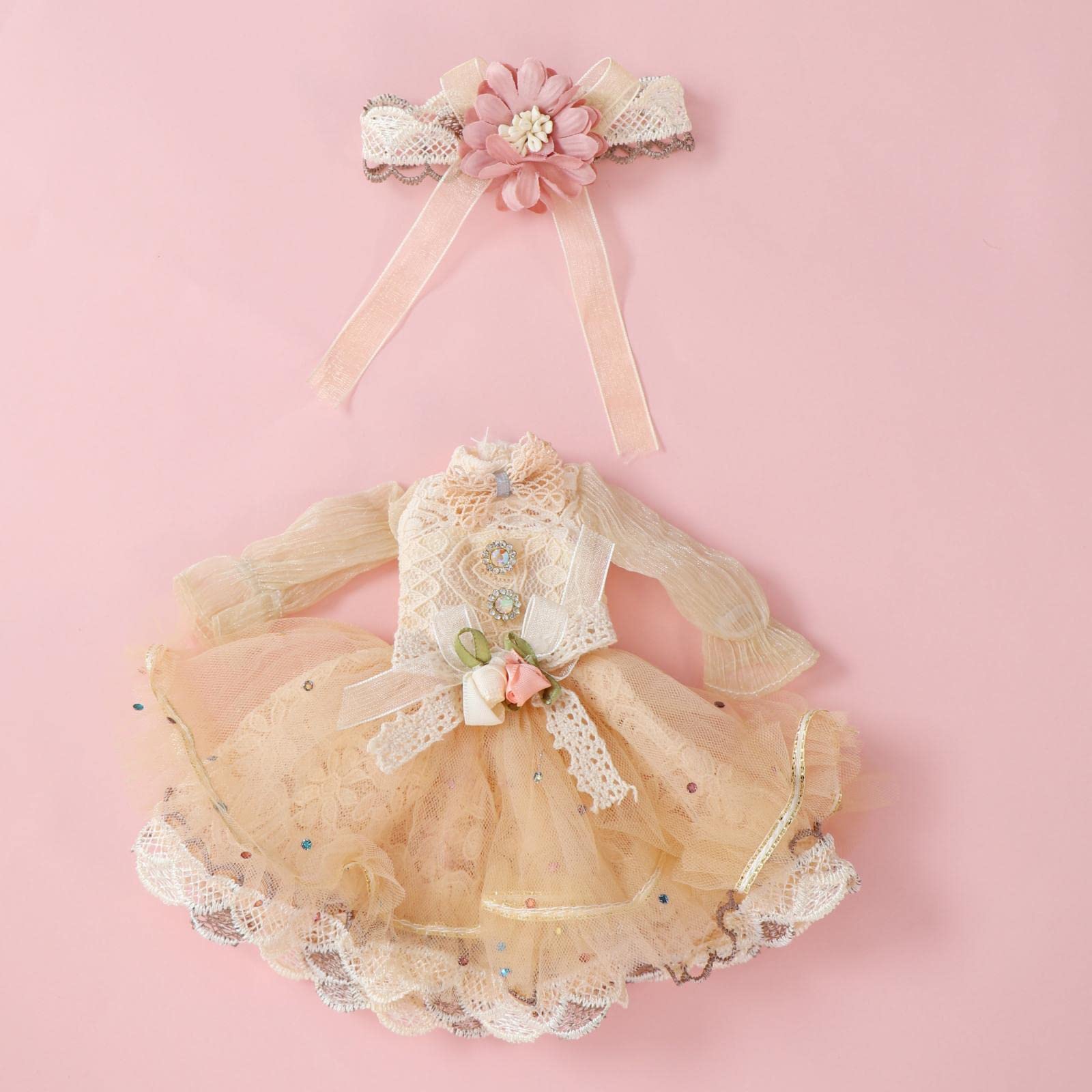 12 Inch Doll Clothes Set - Handmade 1/6 Scale Doll Dresses & Accessories for Girls, Elegant Party Dress in Champagne Color | Perfect for Blythe, Barbie & American Girl Dolls | Birthday Gifts & Collectibles