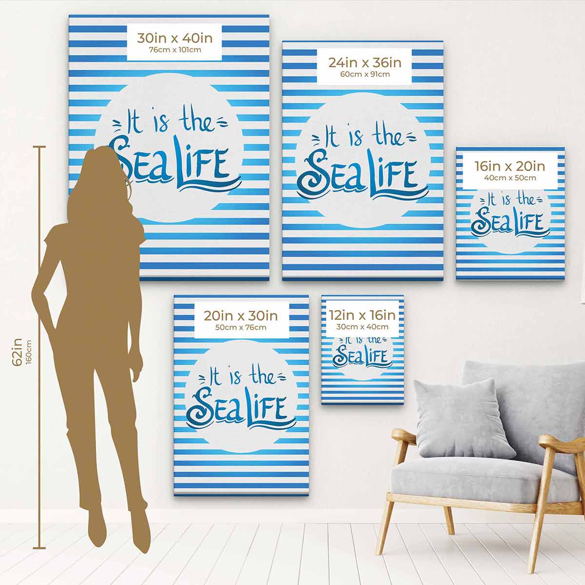 Blue Sea Life Wall Art Canvas Print 6020 - Ocean Themed Home Decor for Living Room, Bedroom & Office
