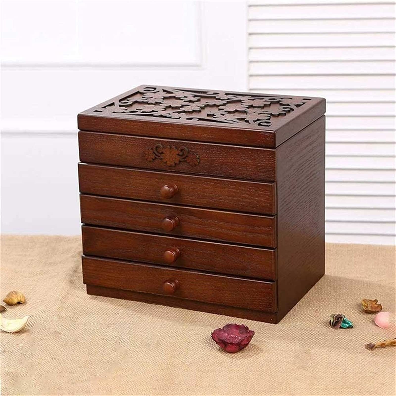 Wooden Jewelry Box with 4 Drawers & Large Mirror - Lockable Storage Organizer for Rings, Earrings, Necklaces, Bracelets - Perfect Gift for Women, Mothers & Girls - Ideal for Bedroom Vanity, Travel & Wedding Jewelry Organization