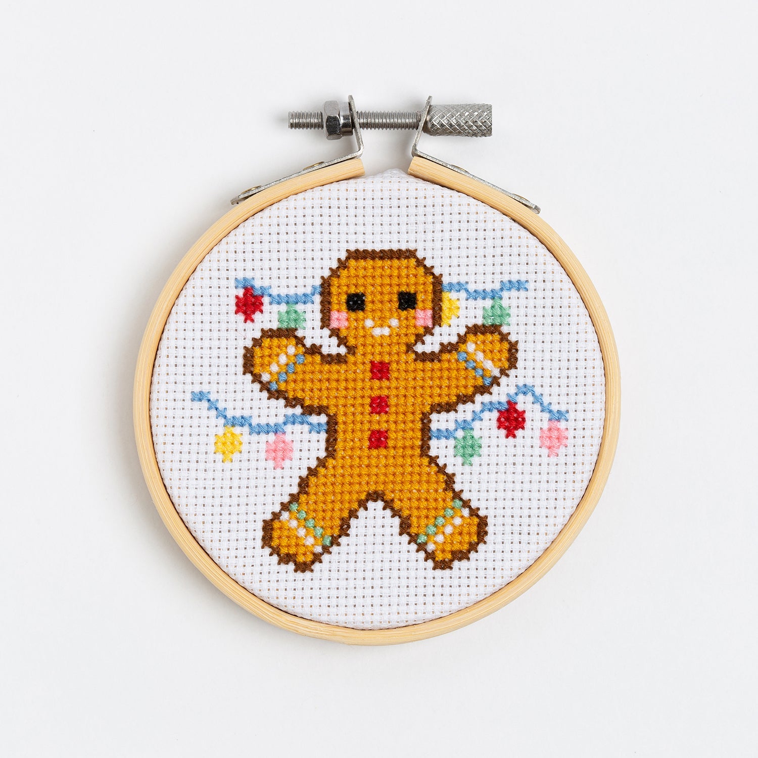 Gingerbread Man Christmas Cross Stitch Kit with 3 Inch Hoop - DIY Holiday Embroidery for Home Decor & Gift Giving