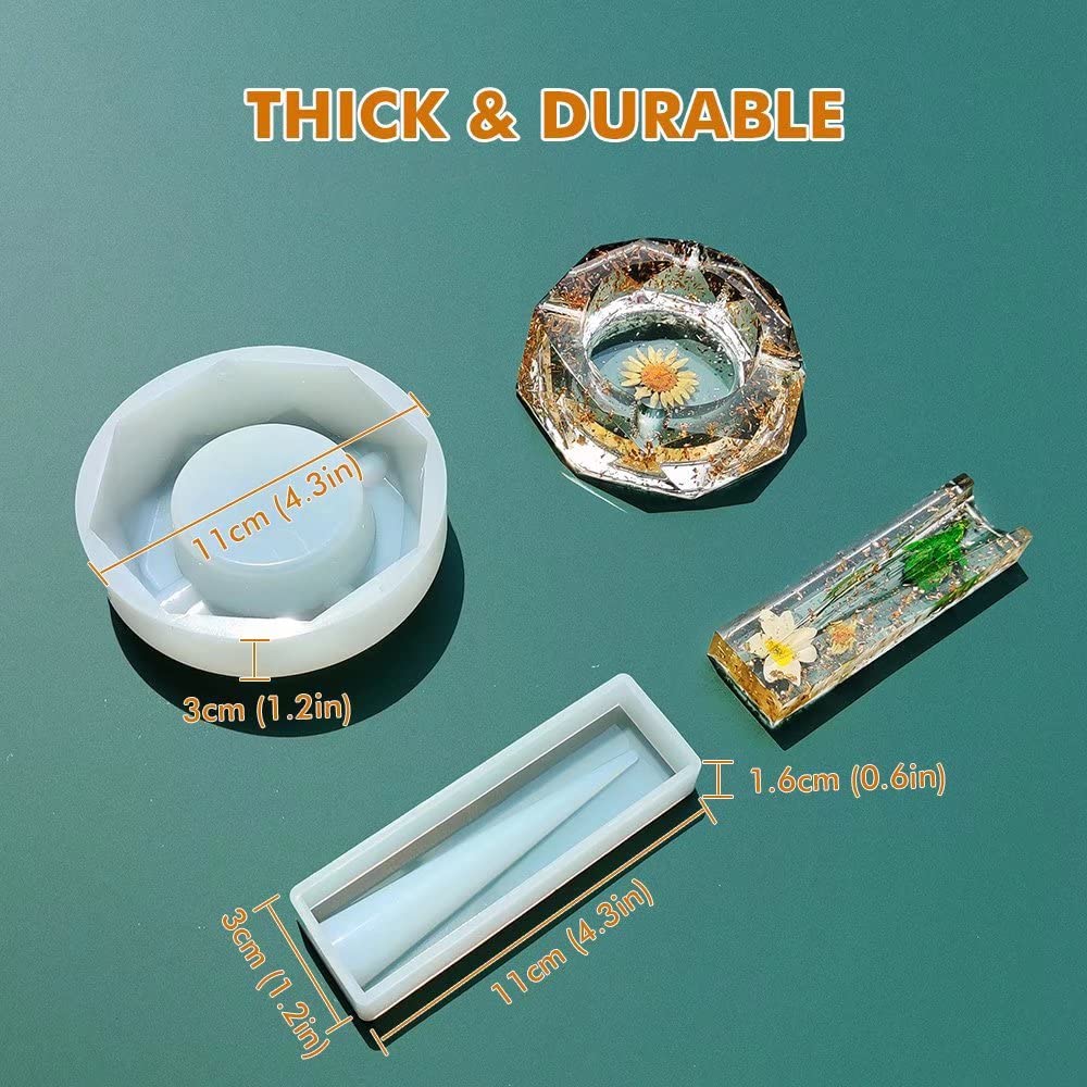 5 PCS Large Silicone Resin Tray Molds & Grinder Mold Set - DIY Epoxy Resin Craft Kit for Grinding, Storage & Art Projects - Perfect for Jewelry Making, Home Decor & Resin Art Creations