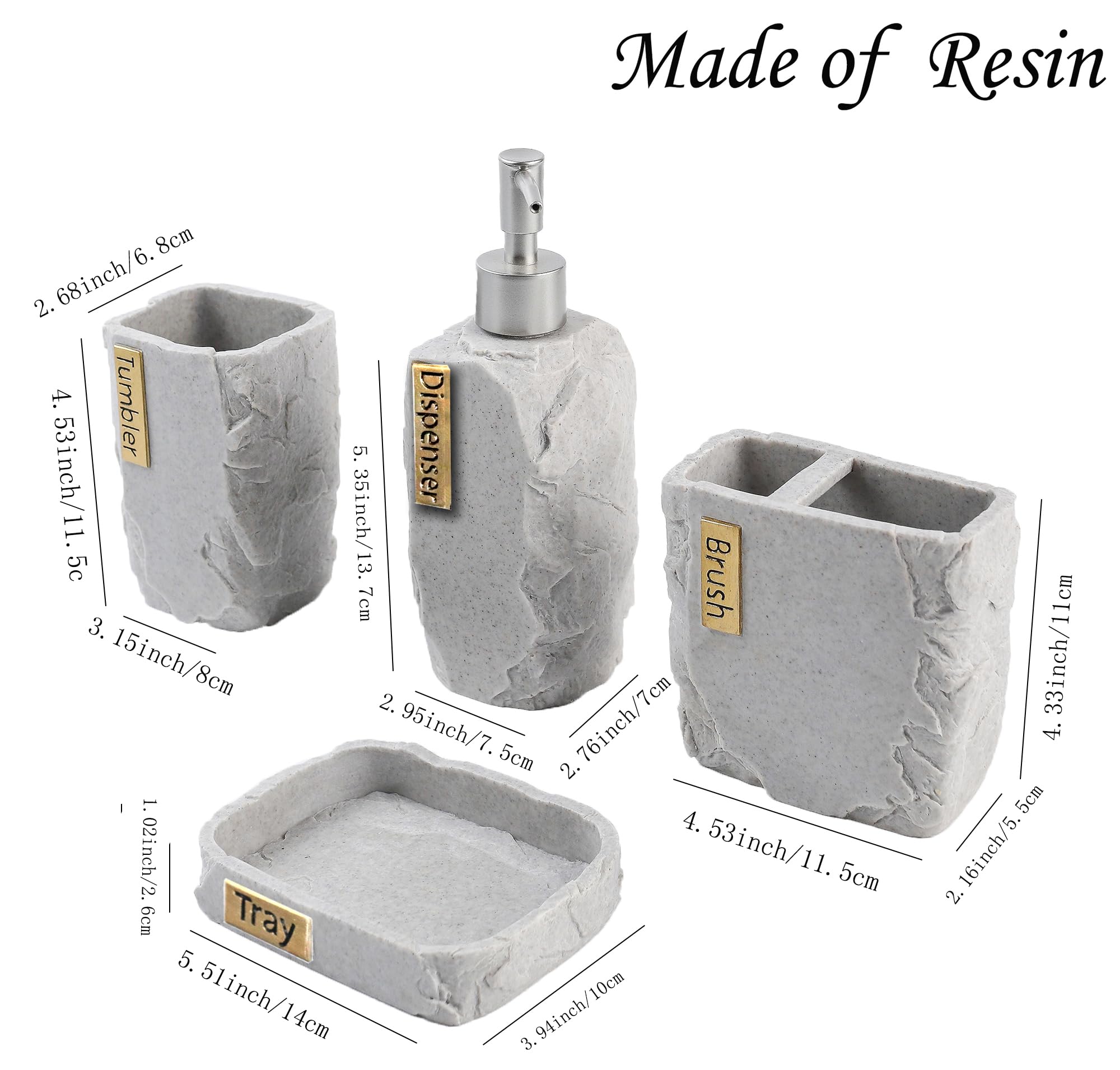 Hymmah Marble Bathroom Accessories Set - 4 Piece Farmhouse Decor with Toothbrush Holder, Soap Dispenser, Soap Dish & Tumbler | Modern Apartment Essentials for Bathroom Organization & Stylish Home Decor