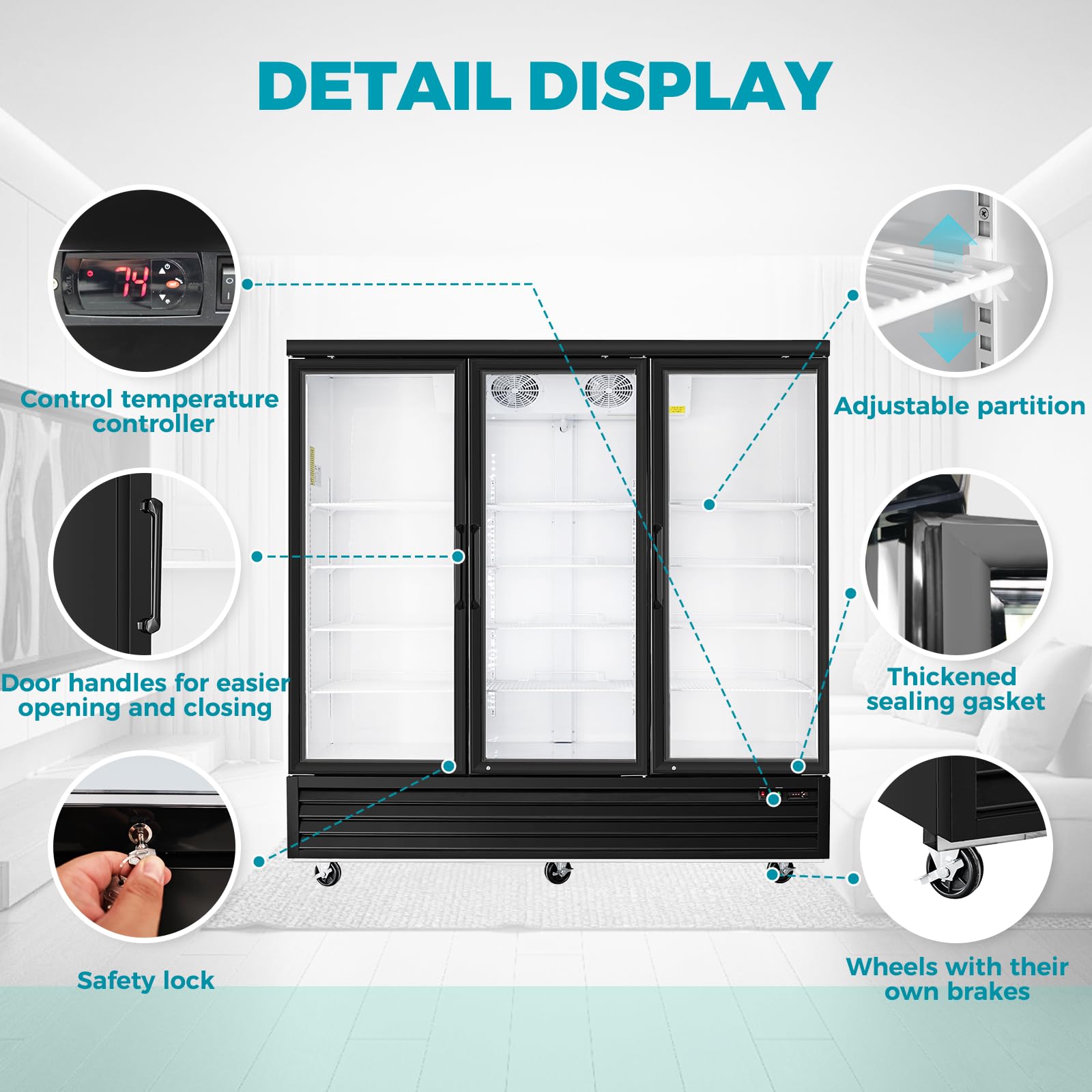 62 Cu.Ft Commercial Beverage Refrigerator with Glass Door - LED Display Cooler for Drinks, Beer, Wine - Energy Efficient Merchandiser Fridge for Restaurants, Grocery Stores & Home Bars - Perfect for Commercial Kitchens, Convenience Stores & Entertainment Areas