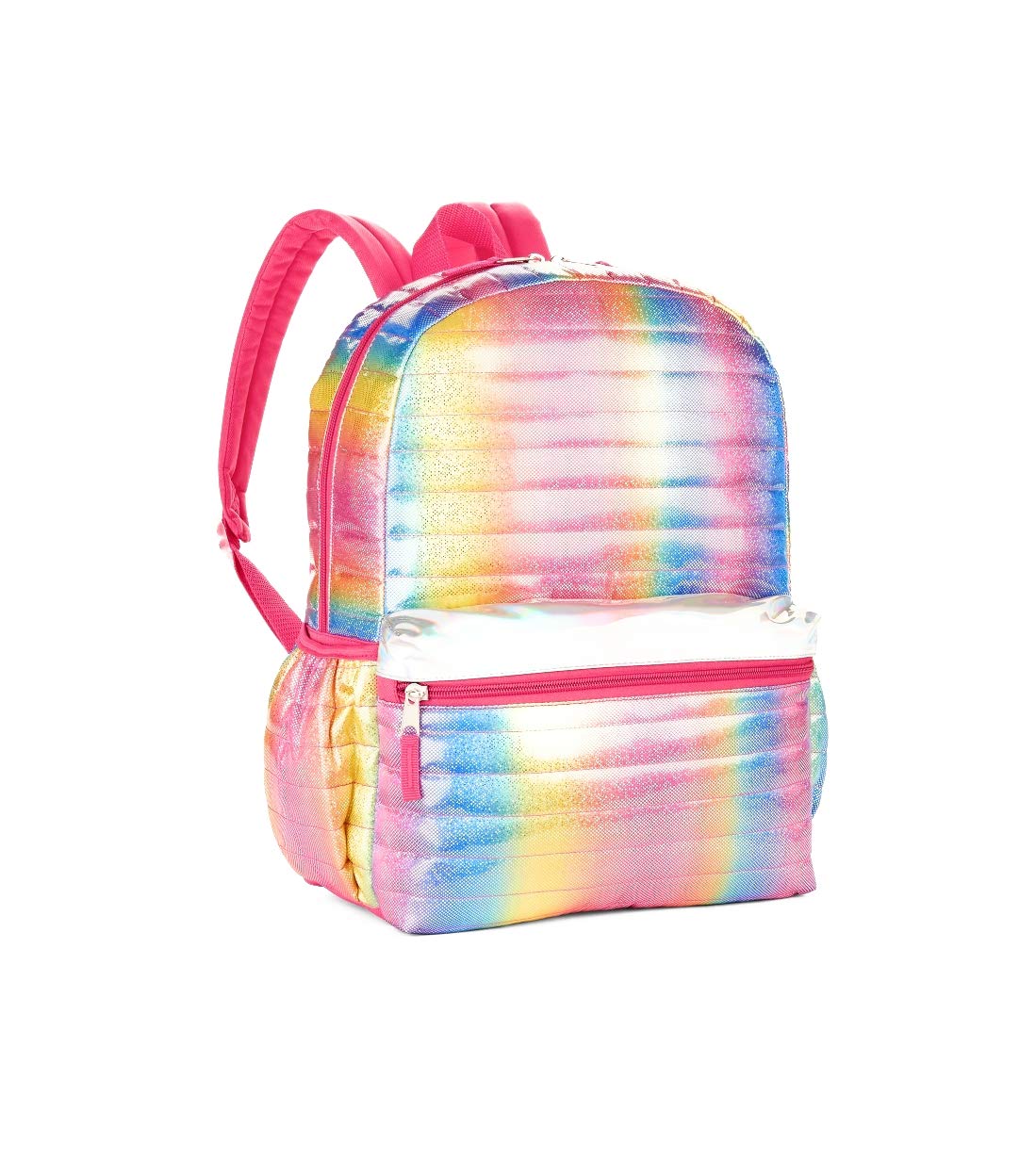 Rainbow Shimmer Pink Quilted 16 Inch Backpack for Girls - Cute School Backpack for Teen Girls, Lightweight Bookbag for Middle School & High School Students, Perfect for School, Travel & Daily Use