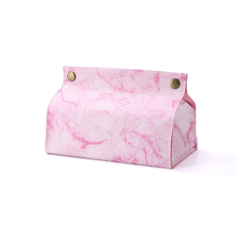 Elegant Marble Texture Leather Tissue Box Cover - Foldable Napkin Holder & Organizer for Car, Dining Table, and Home Decor | Pink