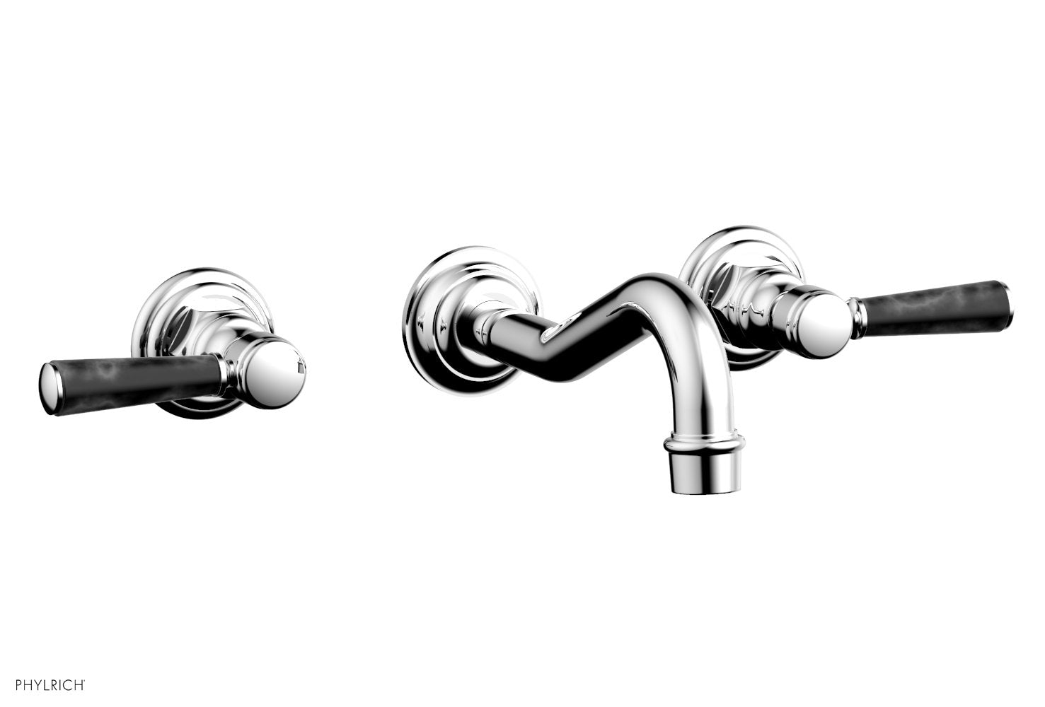 HENRI Wall Lavatory Set - Black Marble Lever Handles 161 13 | Modern Bathroom Faucet for Powder Room, Guest Bath & Luxury Home Decor