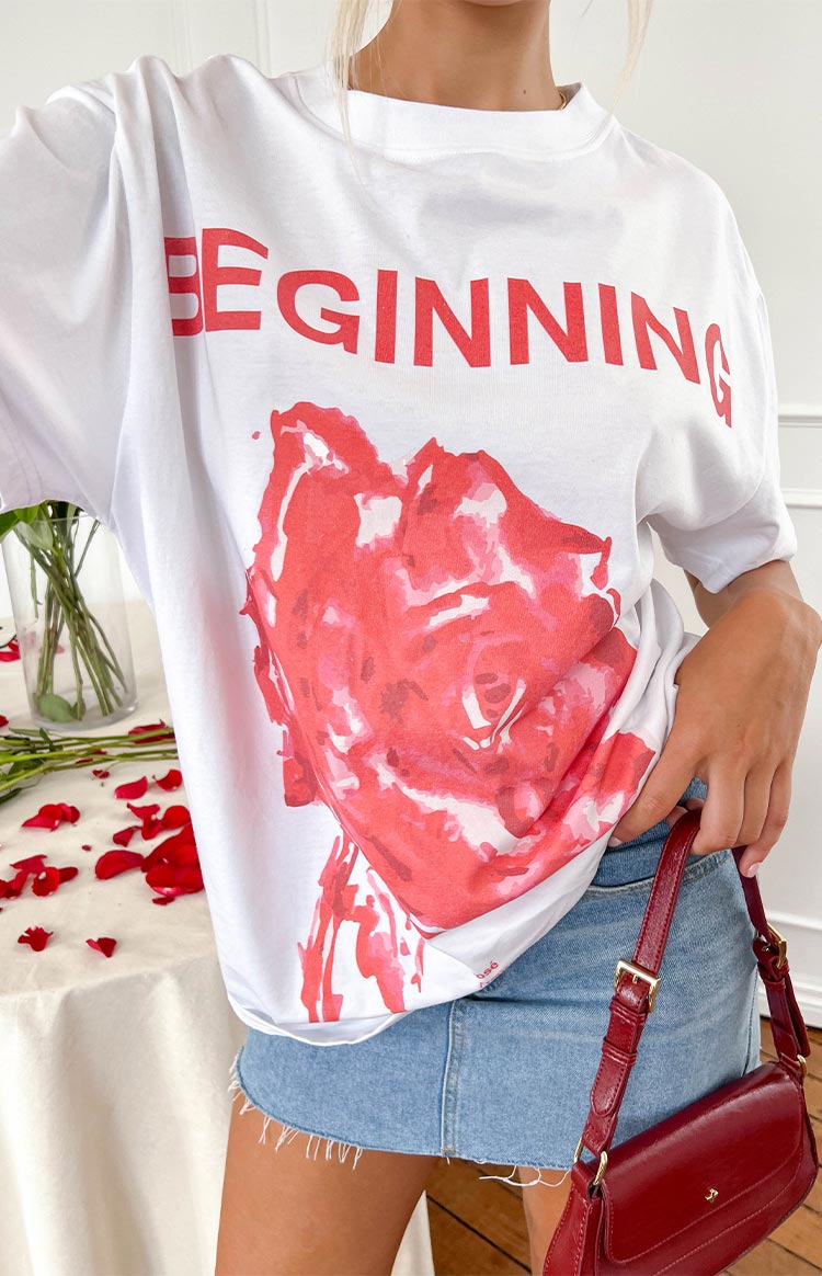 Beginning Rose White Tee - Soft Cotton Women's T-Shirt for Casual Wear & Everyday Outfits | Trendy Basic Top for Spring & Summer