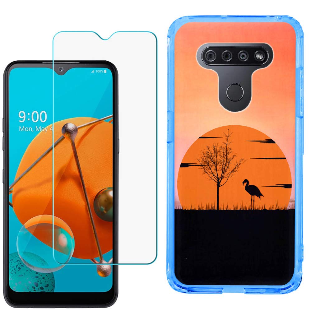 LG K51 Case with Tempered Glass - Slim TPU Phone Cover for Sunset Flamingo Style | Daily Protection