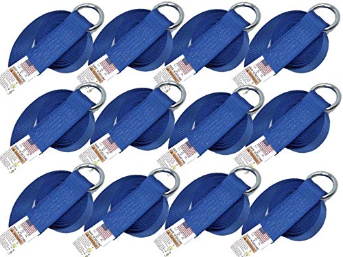 8 Feet Blue Lasso Straps with Heavy-Duty Steel O Rings | Pack of 12 | Perfect for Securing Cargo, Bundling Equipment & Outdoor Activities
