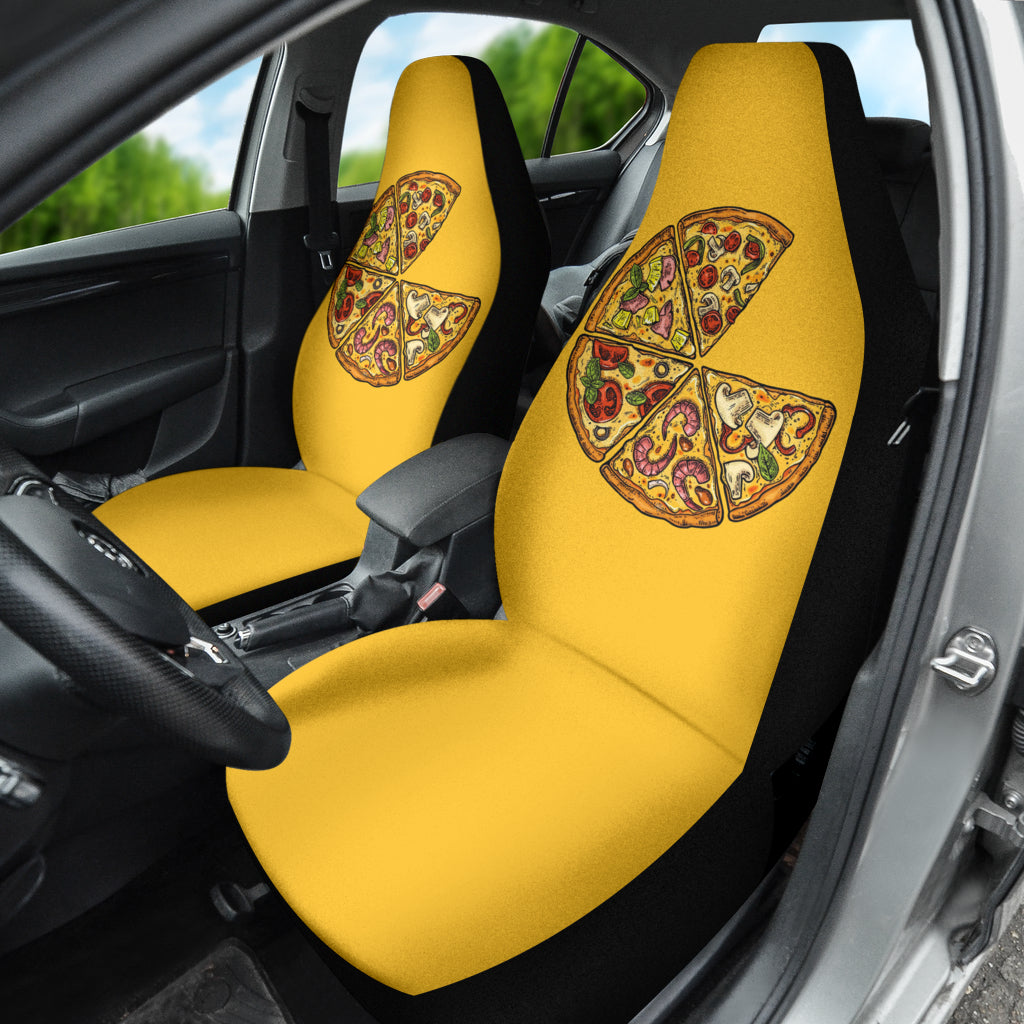 Stylish Pizza Pattern Yellow Background Car Seat Covers - Waterproof & Non-Slip (Style 210102) - Perfect for Cars, Trucks & SUVs - Fun Food-Themed Auto Accessories