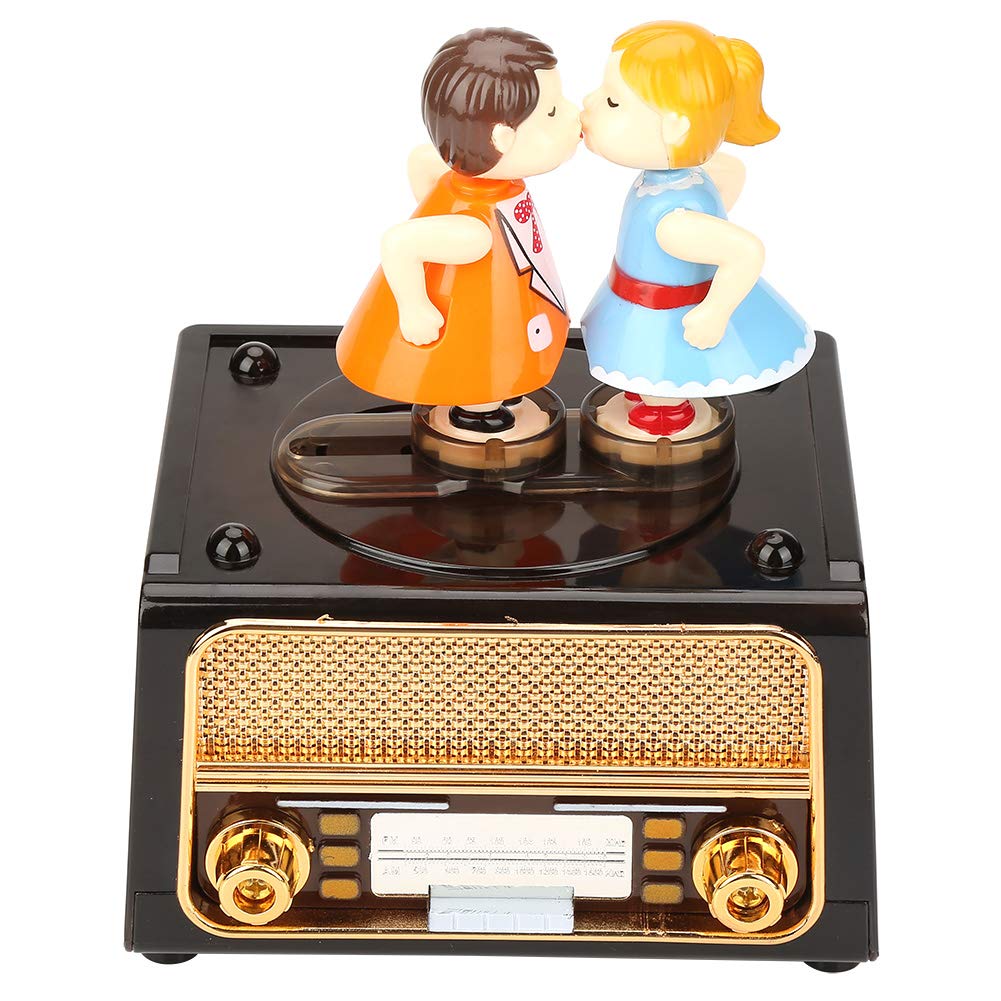 Vintage Radio-Shaped Music Box with Castle & Kissing Dolls - Romantic Wedding & Valentine's Gift, Home Decor Accessory for Bedroom, Nursery & Anniversary Celebrations
