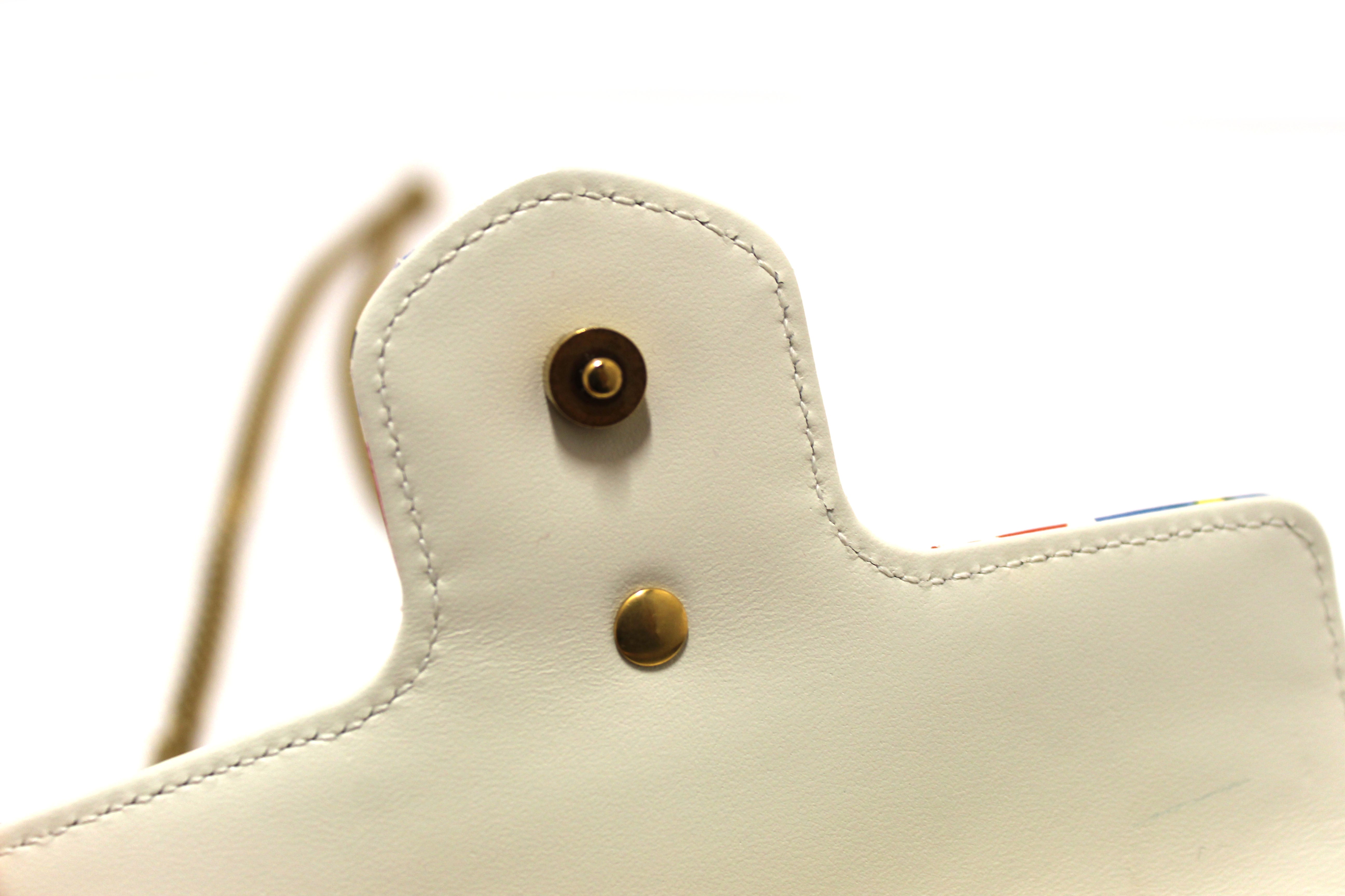 Authentic Gucci Limited Edition Ken Scott White Floral Marmont Matelasse Leather Super Mini Chain Bag 476433 | Luxury Designer Crossbody Purse for Women | Perfect for Parties, Weddings & Date Nights