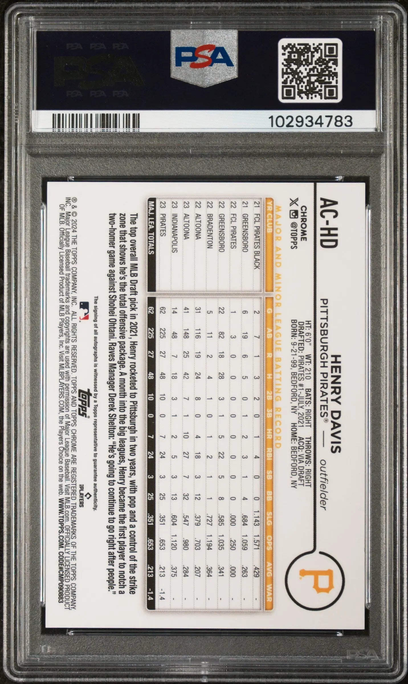 2024 Topps Chrome Update Henry Davis RC Rookie Blue Ray Wave Auto PSA 8 /150 - Rare Baseball Card for Collectors & Investors - Perfect for Sports Memorabilia Displays & Trading