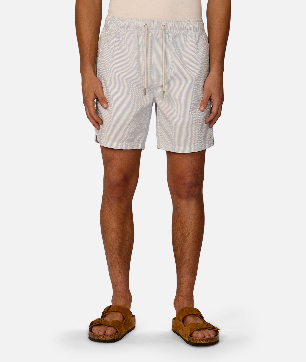 Platios Men's Swim Shorts - Light Blue & White Quick-Dry Beach Shorts for Swimming, Surfing, and Summer Vacation