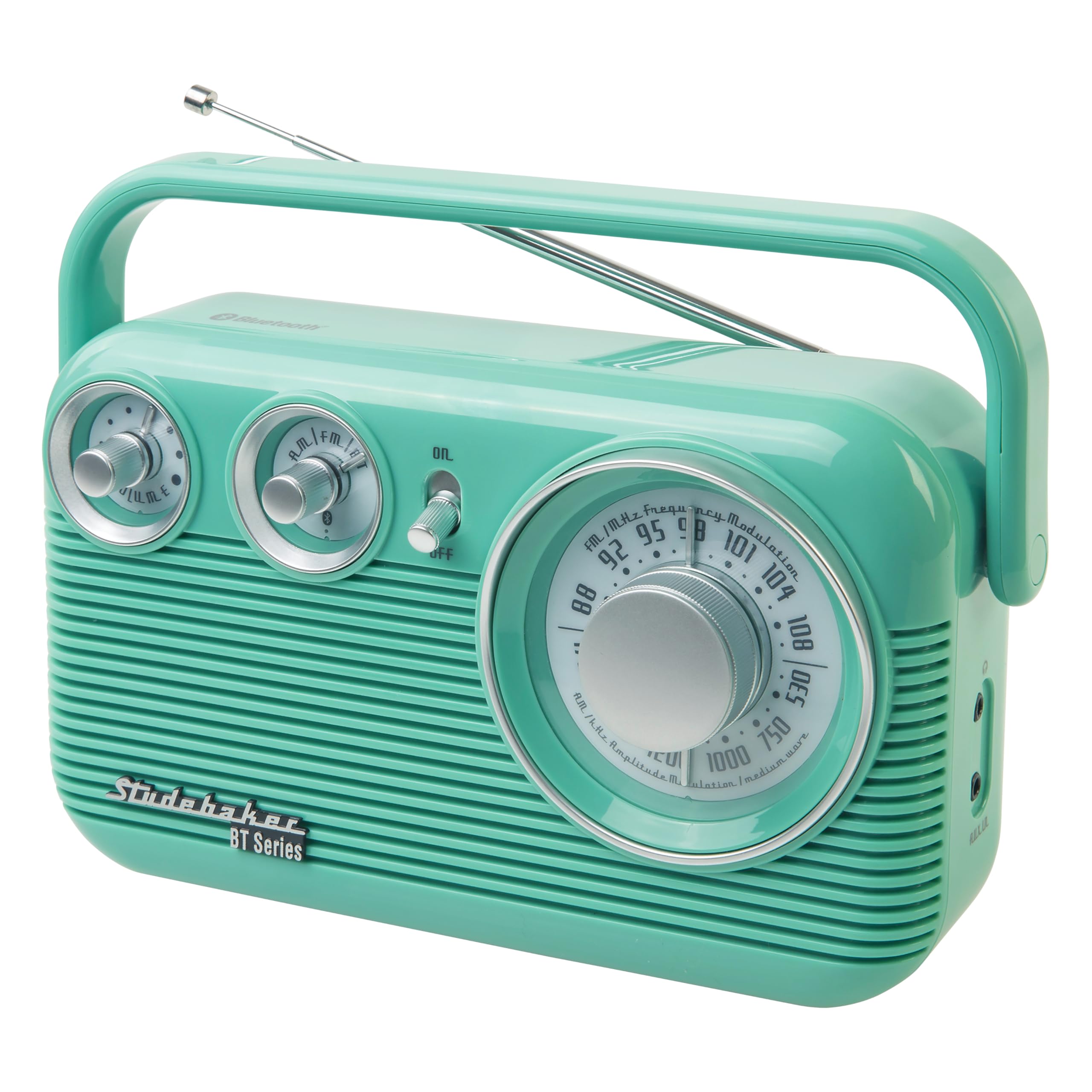 Studebaker SB2003BT Retro Bluetooth AM/FM Portable Radio - Battery or AC Powered, Vintage Style Wireless Speaker with Headphone Jack (Teal Blue) - Perfect for Home, Office, Beach & Outdoor Use