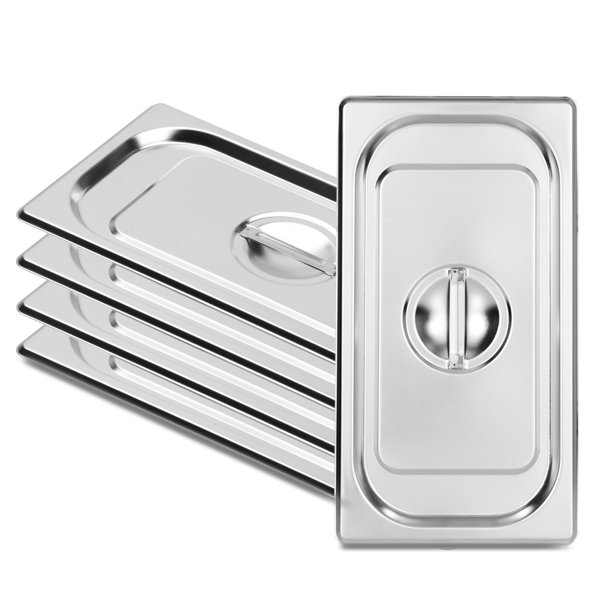 FUSON 4-Pack 1/3 Size Stainless Steel Steam Table Pan Covers with Handles - NSF Certified Commercial Food Pan Lids for Hotel Pans & Steam Food Pans - Perfect for Restaurants, Catering & Buffet Service