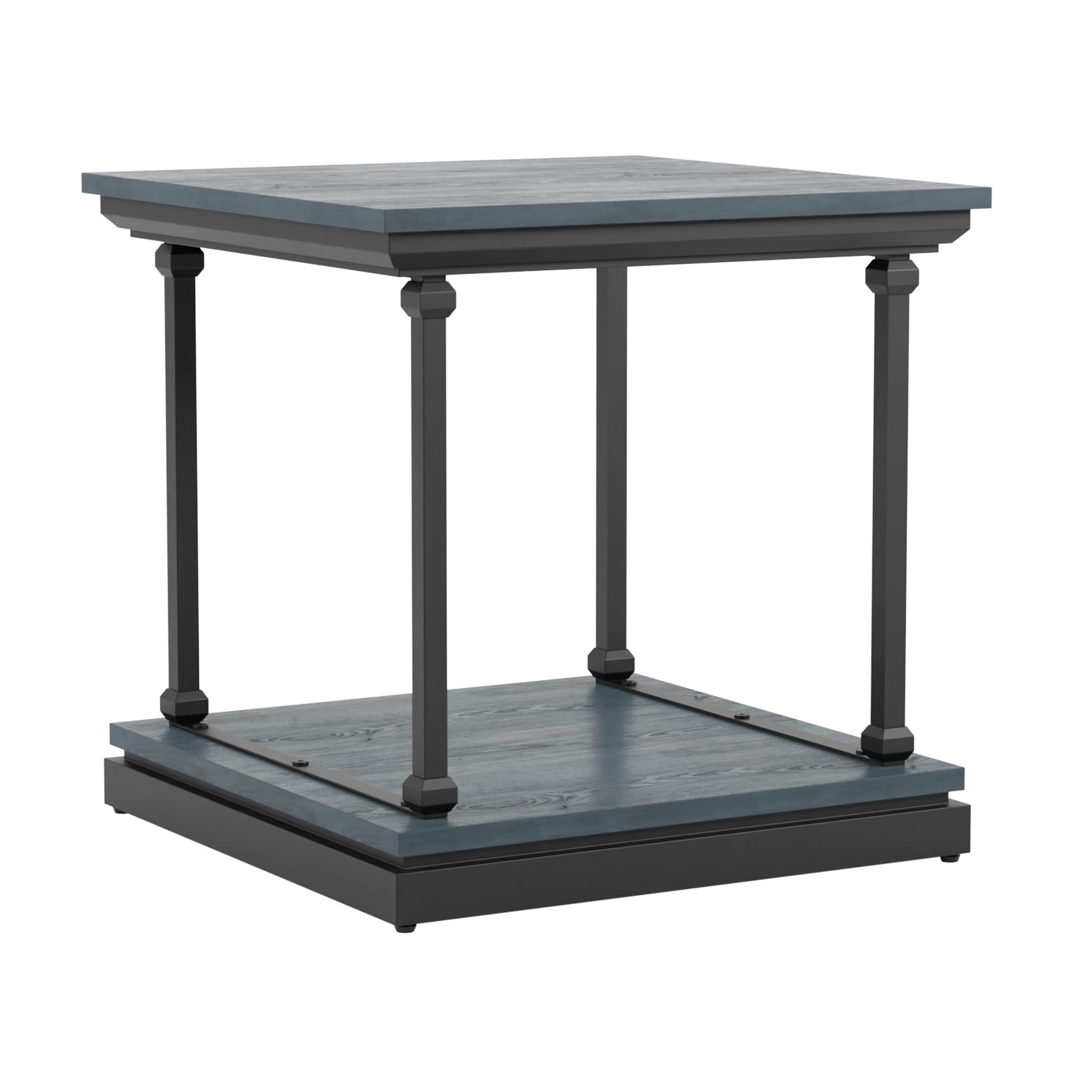 Ambridge Farmhouse Metal and Wood End Table with Storage - 24 Inch Square Side Table for Living Room, Bedroom - Antique Blue Finish - Perfect for Small Spaces, Home Decor and Farmhouse Style Interiors