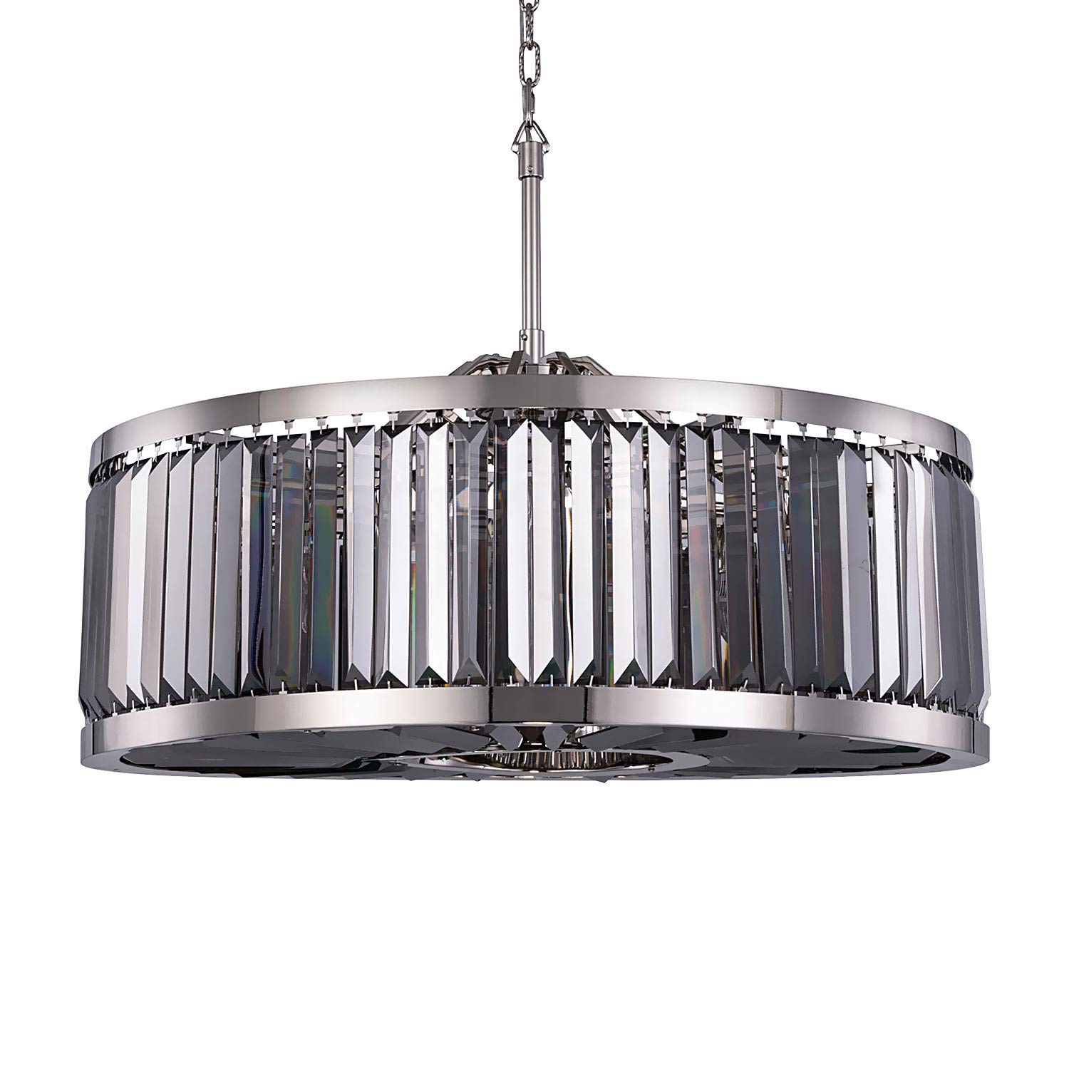 Prysm Transitional 10-Light 35-Inch Smoke Crystal Chandelier with Polished Nickel Finish - Elegant Ceiling Hanging Light Fixture for Dining Room, Living Room, or Bedroom Lighting