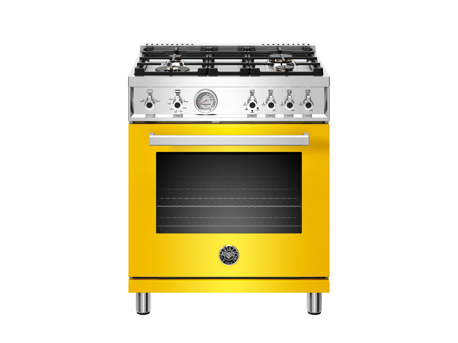 Bertazzoni PROF304GASGIT 30 Inch Professional All Gas Range with 4 Brass Burners in Giallo Yellow - Perfect for Home Kitchens & Gourmet Cooking
