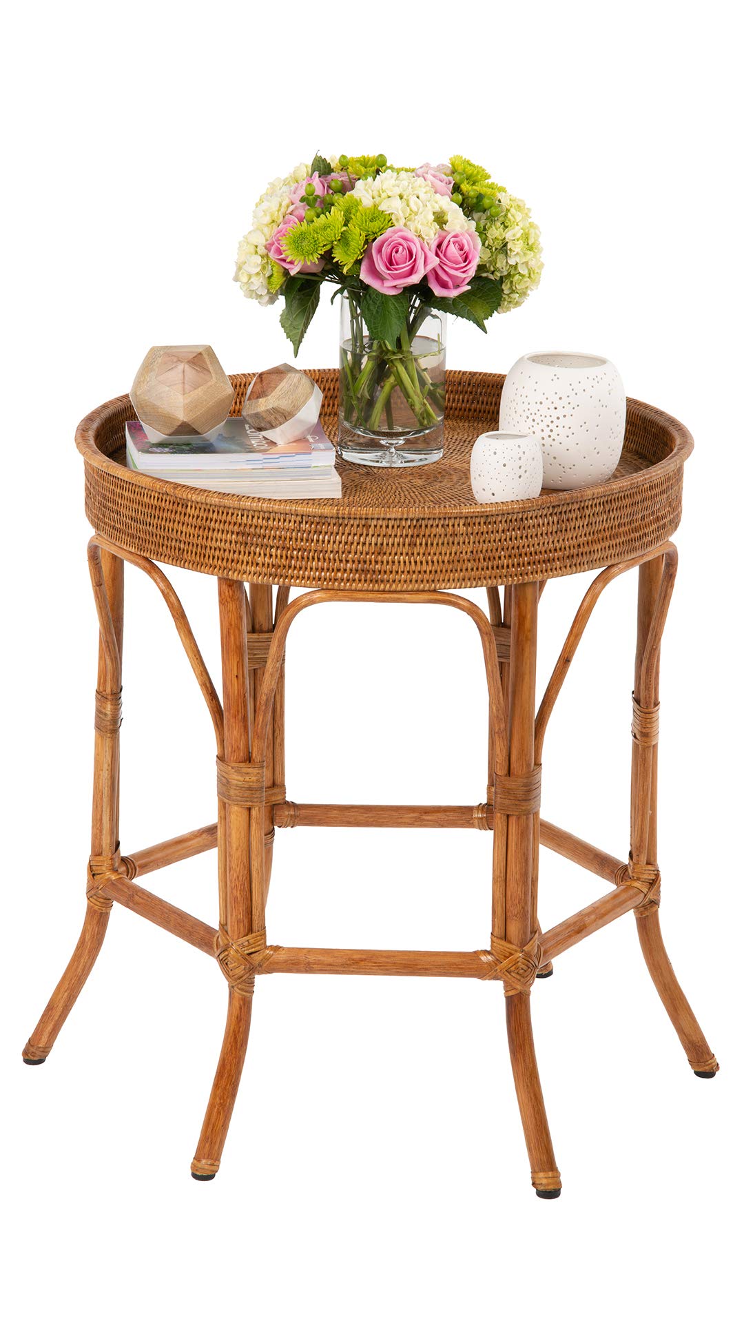 Kouboo La Jolla Rattan Round Side Table and End Table, Honey Brown - Perfect for Patio, Living Room, and Outdoor Furniture Decor