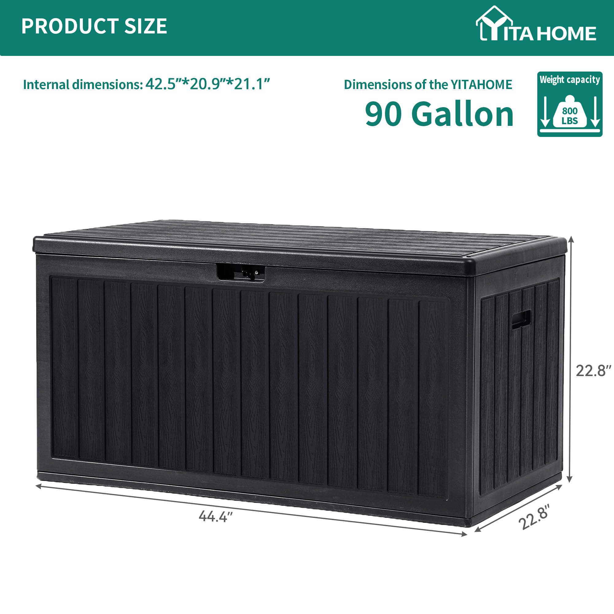 **YITAHOME 90 Gallon Large Deck Box - Double-Wall Resin Outdoor Storage Container for Patio Furniture, Cushions, Pool Floats & Garden Tools - Lockable, Waterproof, Durable (Black) - Perfect for Backyard, Deck & Poolside Storage**