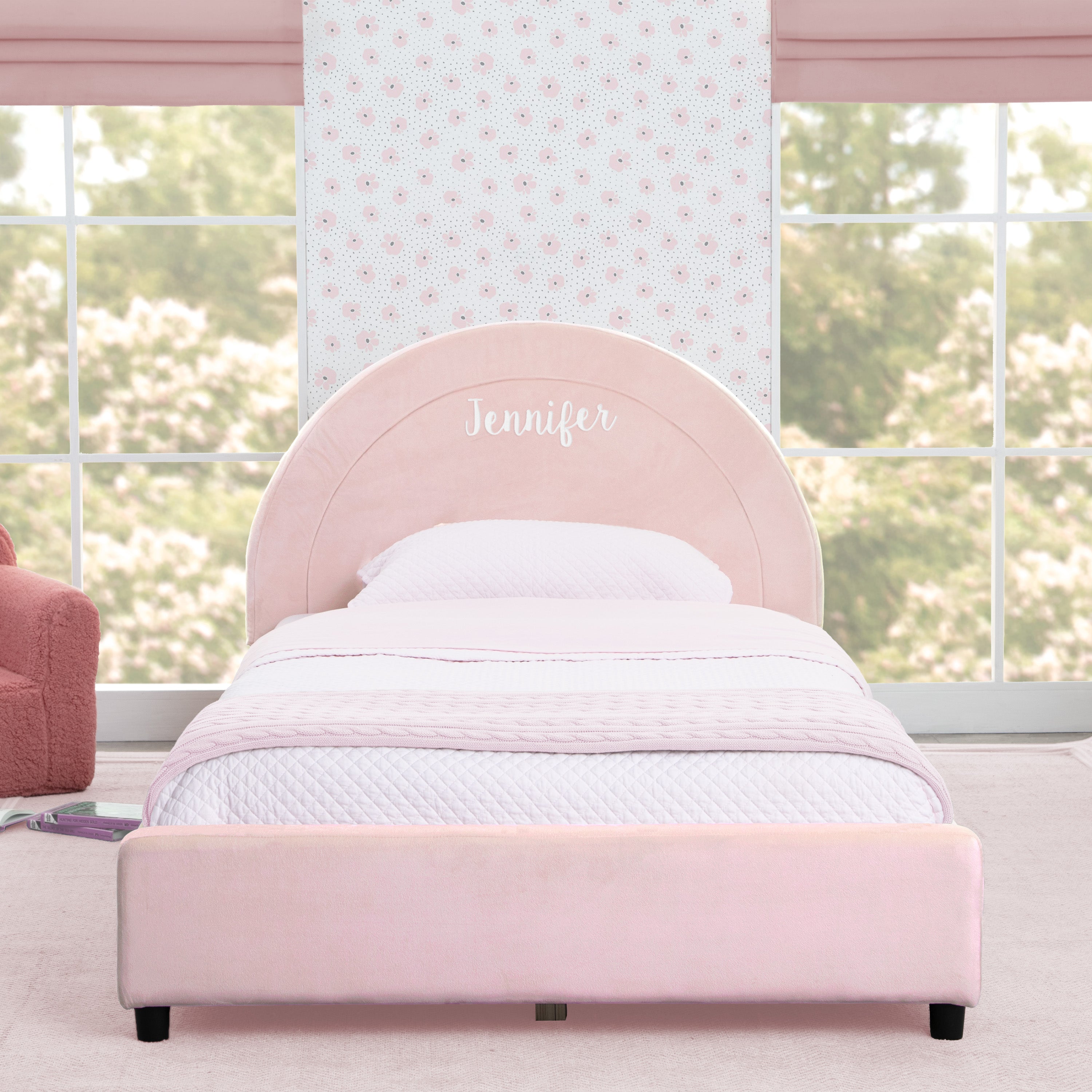 Custom Upholstered Twin Size Bed with Round Headboard - Soft Fabric Platform Bed Frame for Kids, Teens & Guest Rooms - Perfect for Small Bedrooms & Cozy Spaces