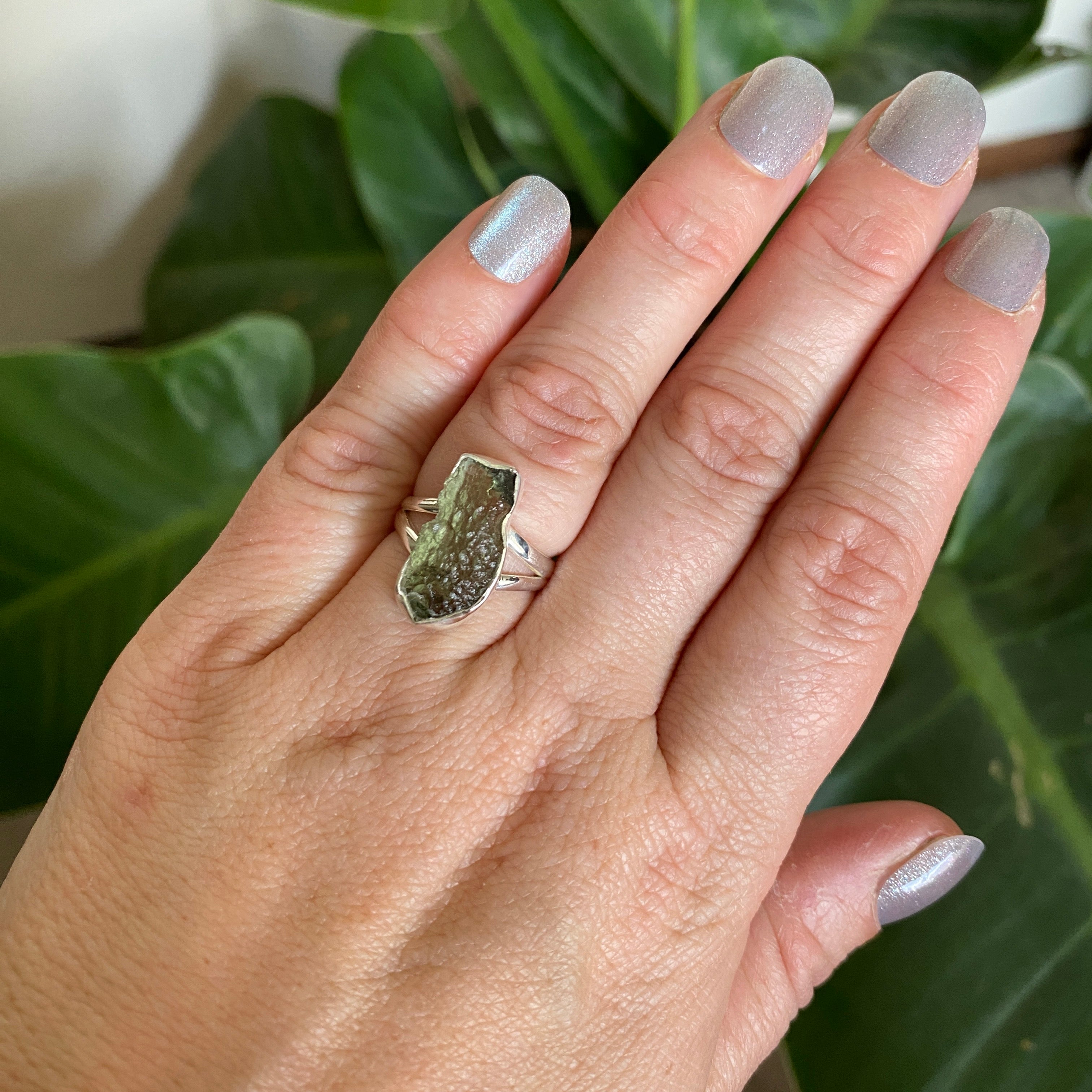 Natural Moldavite Raw Split Band Ring - Size 6 (KRGJ3356) | Handmade Bohemian Jewelry for Women, Wedding, Engagement & Spiritual Healing