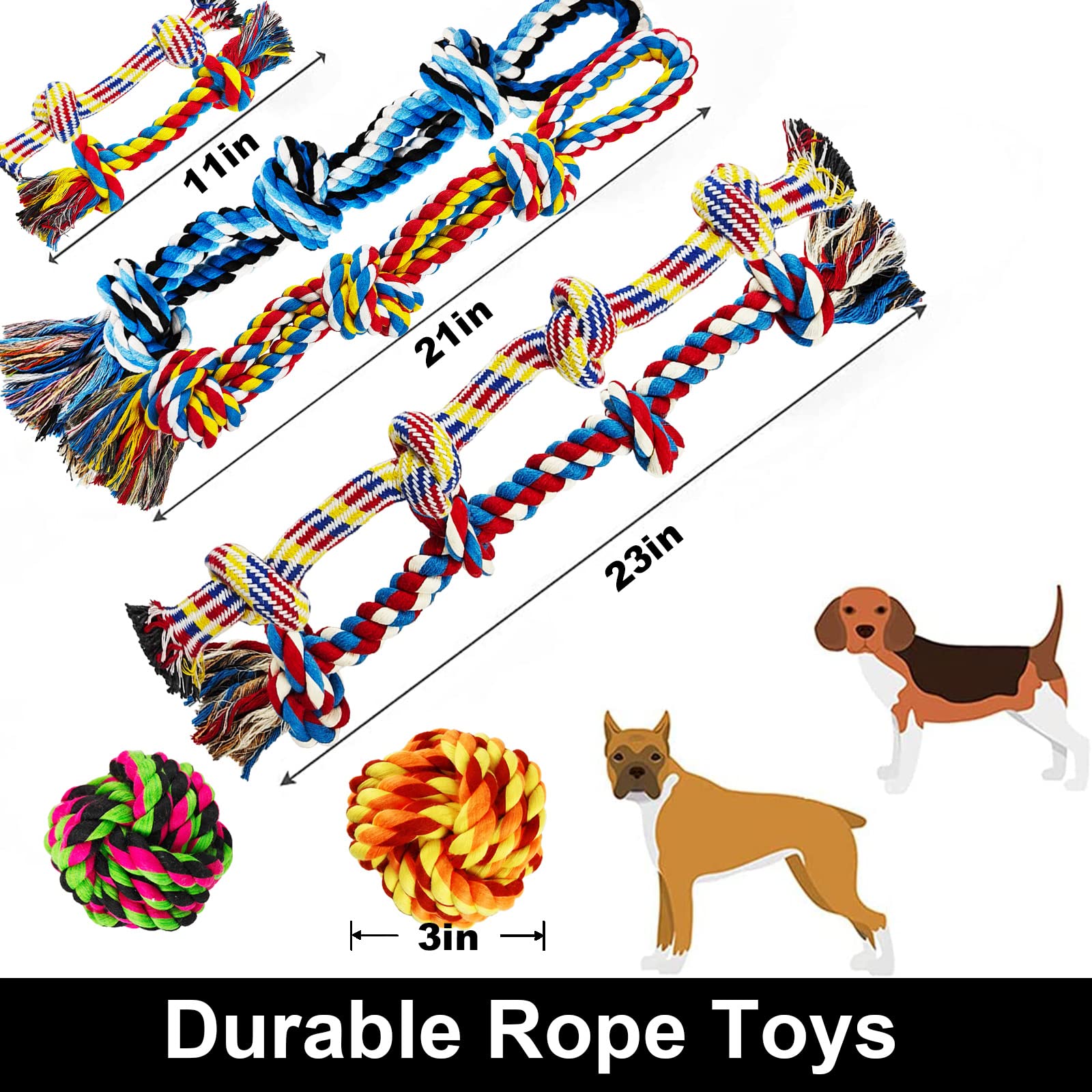 LosFong 12 Pack Indestructible Dog Rope Toys for Large Breeds & Aggressive Chewers - Heavy Duty Dental Chew Toys Made of 100% Cotton for Teeth Cleaning & Tug of War - Perfect for German Shepherds, Pitbulls & Strong Chewers | Great for Playtime, Training & Dental Health