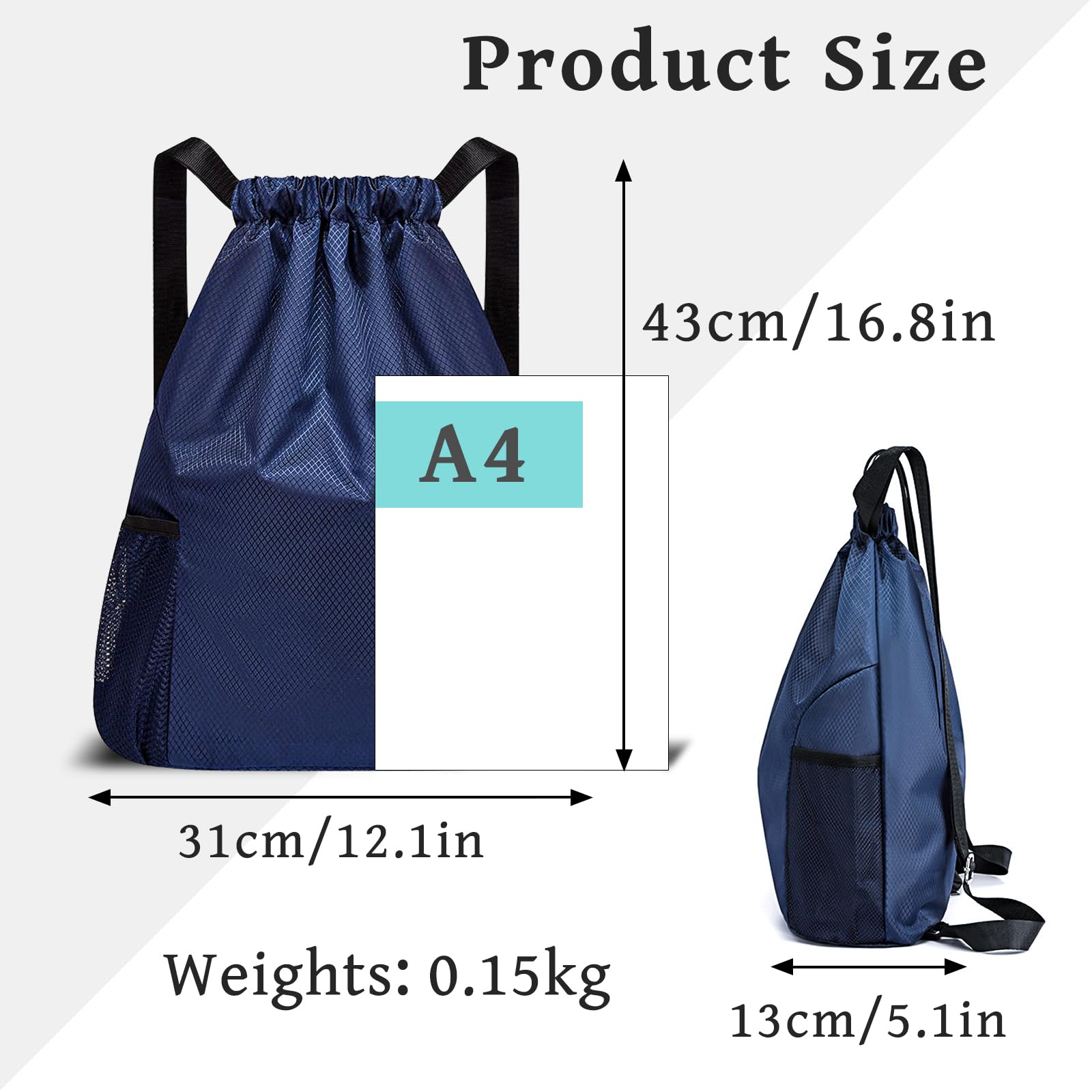 WisePoint Drawstring Backpack - Lightweight Oxford Sports Bag for Gym, Beach, Travel - Water-Resistant String Backpack for Men & Women - Perfect for Workouts, School, Hiking & Daily Use