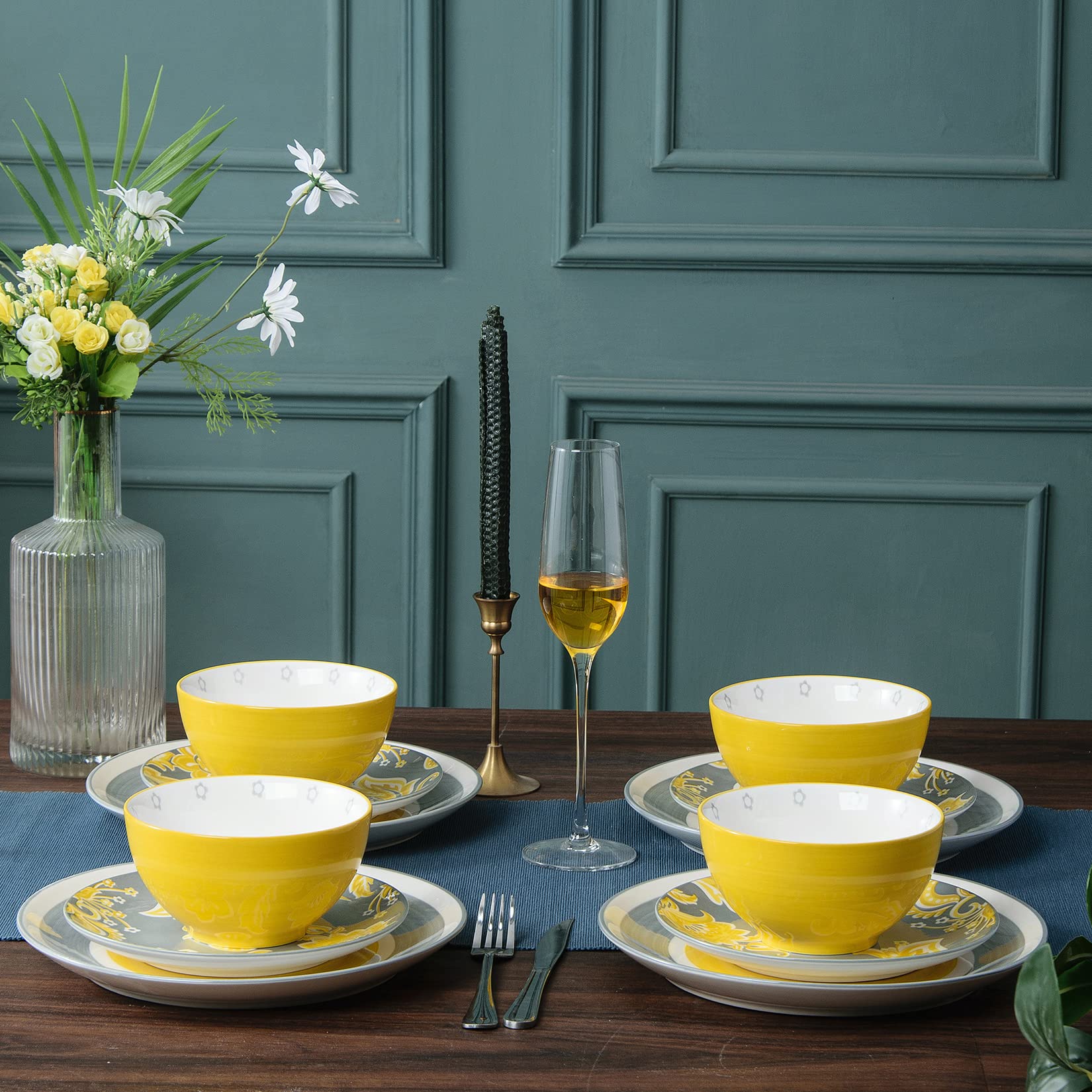 Wisenvoy 16-Piece Ceramic Dinnerware Set - Gray Porcelain Plates & Bowls for 4, Dishwasher & Microwave Safe - Perfect for Family Dinners, Restaurants, and Daily Use
