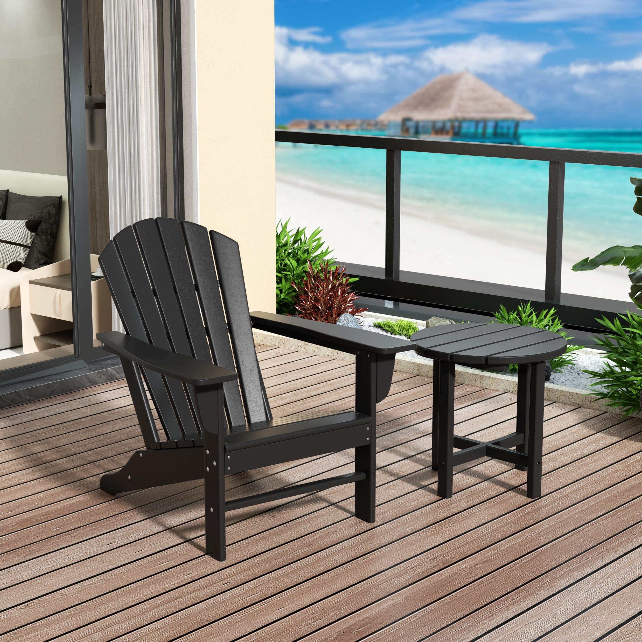WestinTrends Dylan Outdoor Adirondack Chair with Side Table Set - Durable Black Patio Furniture for Garden, Deck, Poolside & Backyard Relaxation