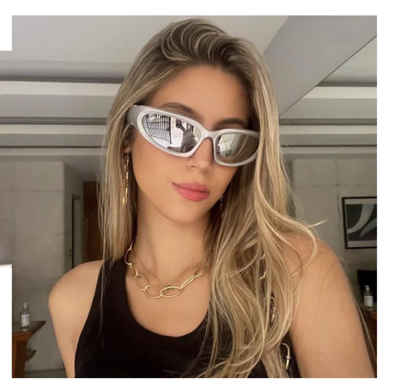 SHEEN KELLY Y2K Polarized Sports Sunglasses for Men - Black Silver Futuristic Fashion Sunglasses for Running, Driving & Outdoor Activities