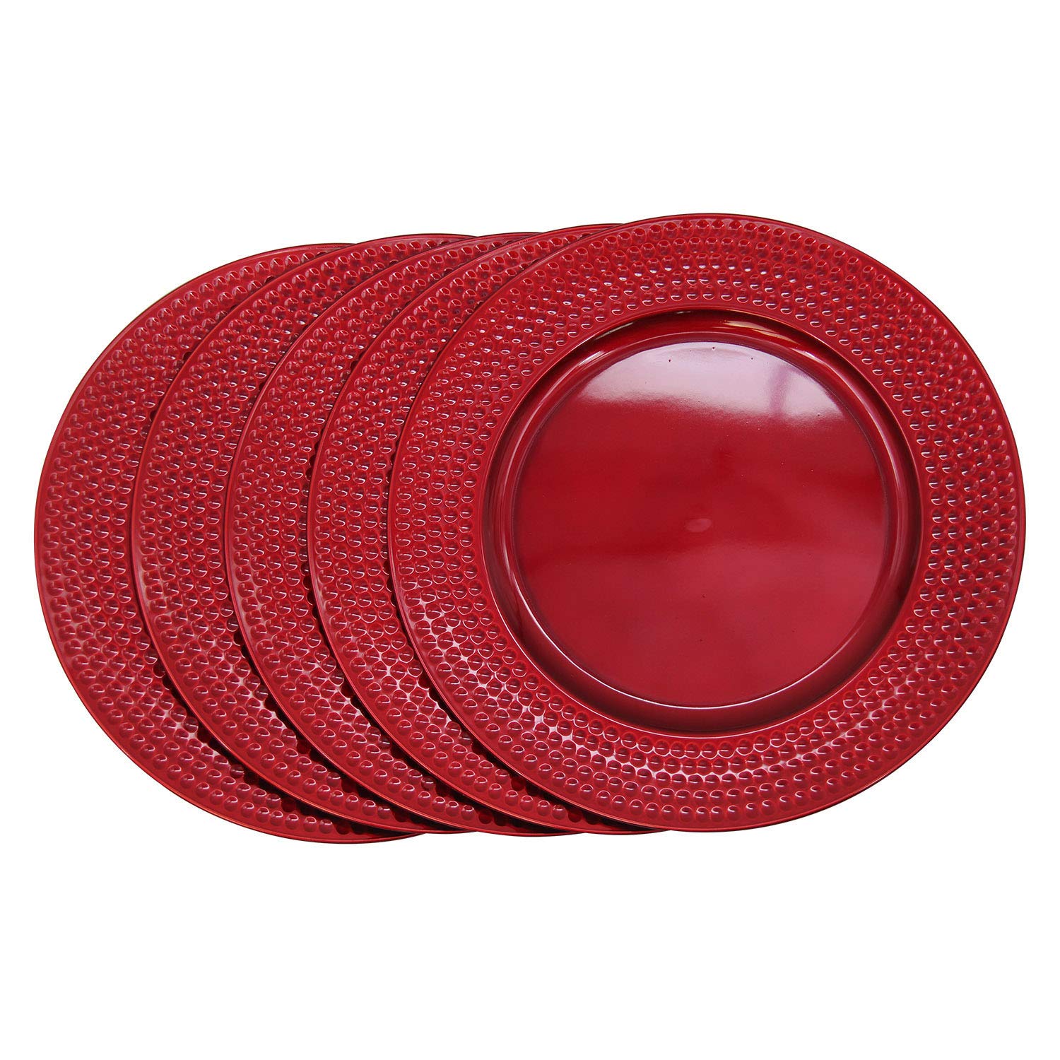 WELMATCH 12-Piece 13 Inch Round Red Plastic Hammer Edge Charger Plates - Elegant Wedding & Party Dinnerware for Table Decorations - Perfect for Bridal Showers, Banquets, and Special Events