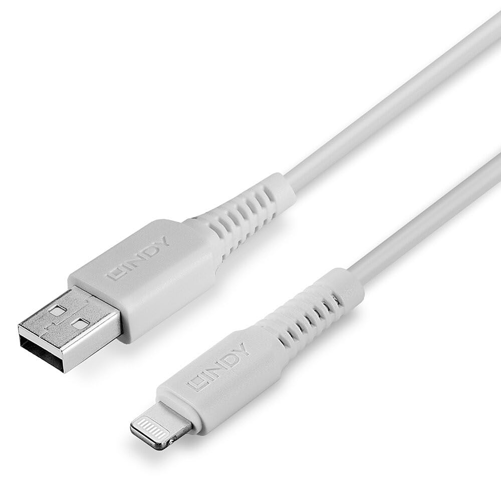 Premium LINDY 0.5m USB to Lightning Cable - Fast Charging & Sync for iPhone - Durable White MFi Certified Cable - Perfect for Home, Office & Travel Use