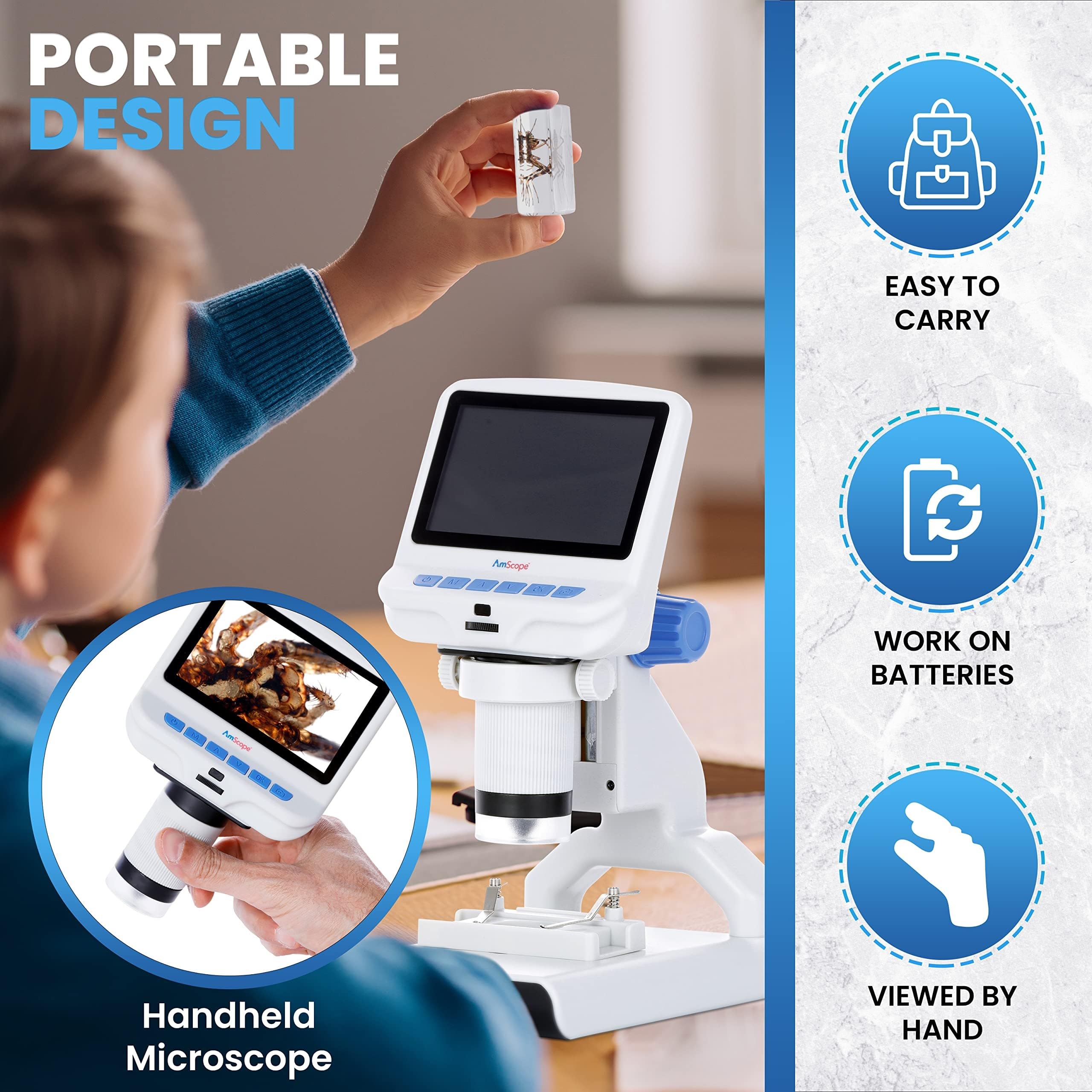IQCREW 1080P HD Portable LCD Digital Microscope with MicroSD Card | Microbiology Science Kit for Kids & Beginners | STEM Lab Experiments, Classroom Learning & Science Fair Projects