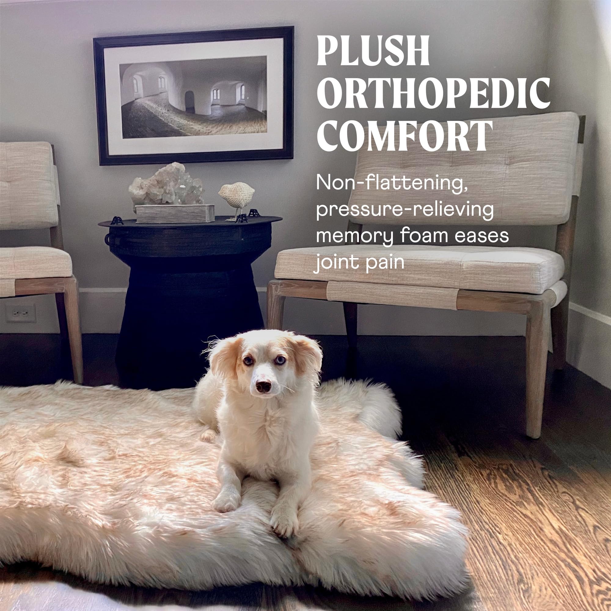 **Orthopedic Dog Bed for Large Dogs - Memory Foam & Faux Fur Support for Joint Pain Relief, Machine Washable & Waterproof Pet Couch Bed (White/Brown, Large/XL) - Perfect for Living Room, Bedroom, or Kennel Use**