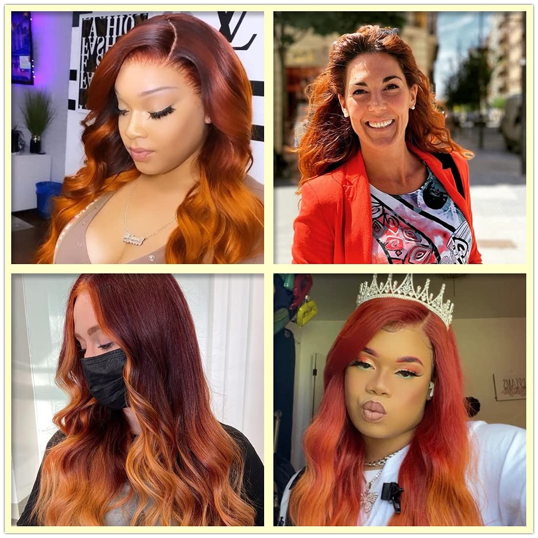 13x4 Lace Front Human Hair Wig - Ombre Ginger Orange Body Wave with Baby Hair & Natural Hairline | 180% Density Glueless Middle Part Wig for Women | Perfect for Cosplay, Daily Wear & Special Occasions