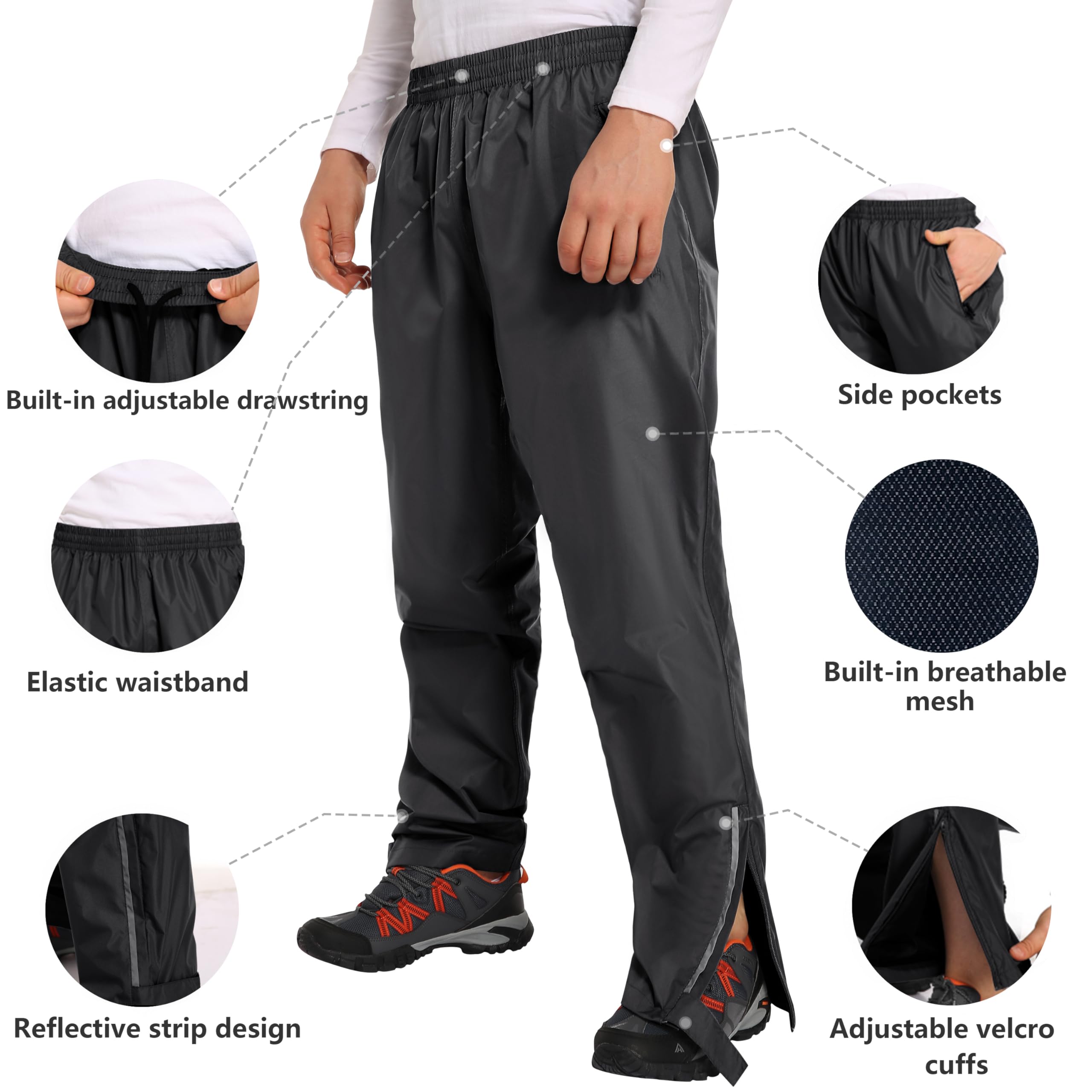 Men's Waterproof Rain Pants - Lightweight Windproof Over Pants for Outdoor Work, Golf, Fishing & Hiking - Perfect for Wet Weather Adventures & Outdoor Activities