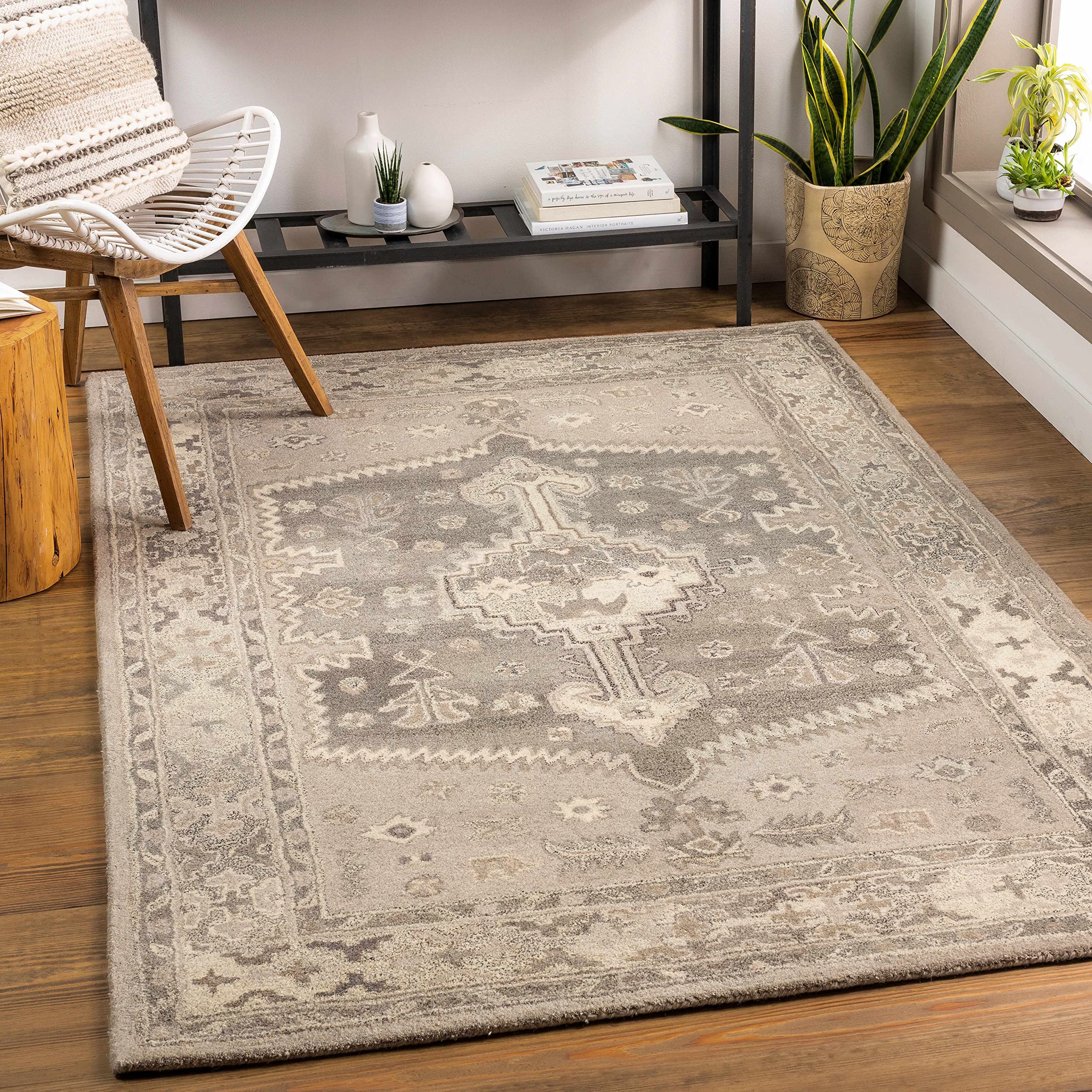 Hauteloom Llangwm Wool Area Rug 9' x 12' - Traditional Handmade Brown Gray Beige Living Room Bedroom Rug - Soft & Durable for Home Decor, Office, Dining Room