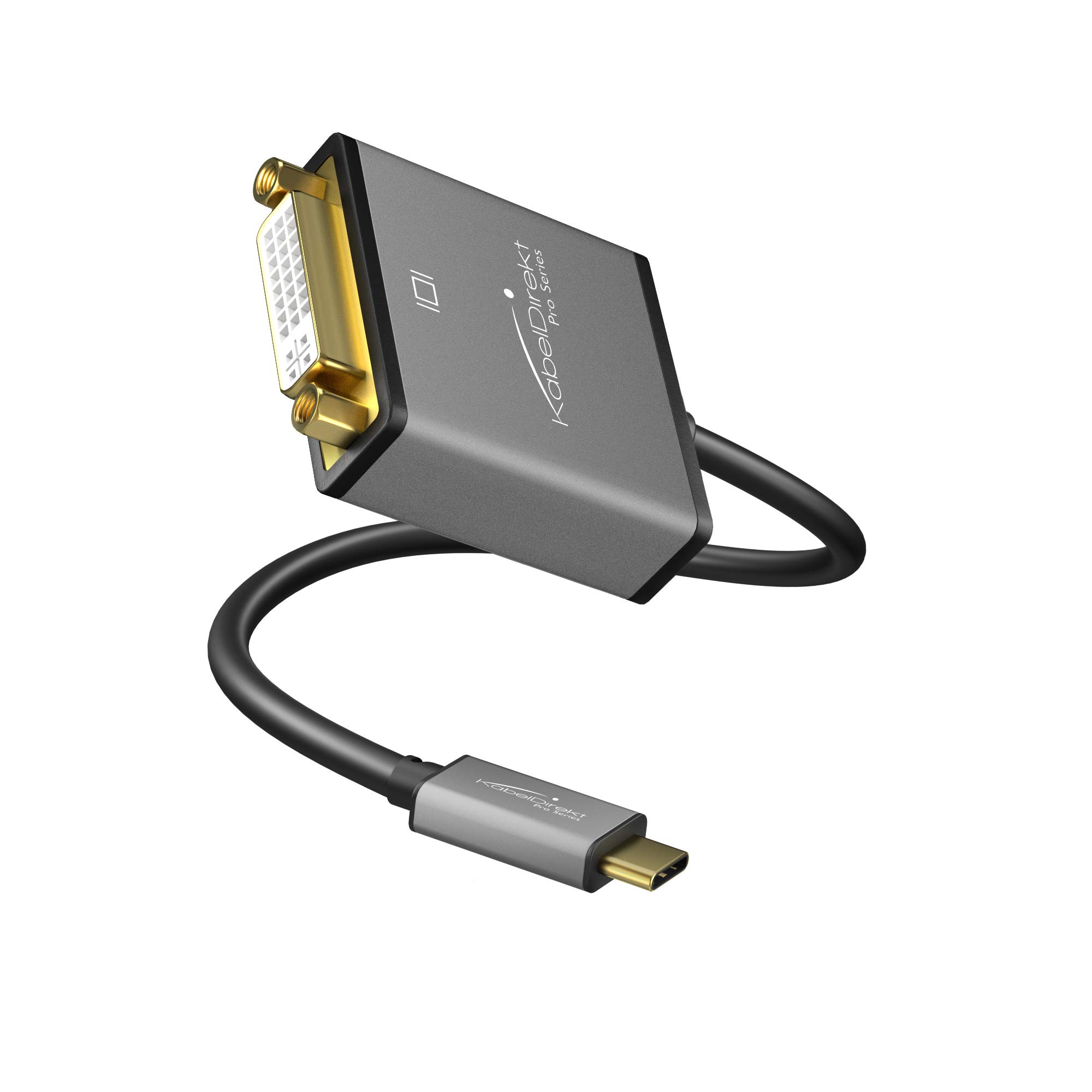 KabelDirekt PRO Series USB C to DVI Adapter 0.15m - 4K/30Hz Resolution, USB 3.1 & Thunderbolt 3 Compatible - Works with MacBook Pro 2016/2017, MacBook 12
