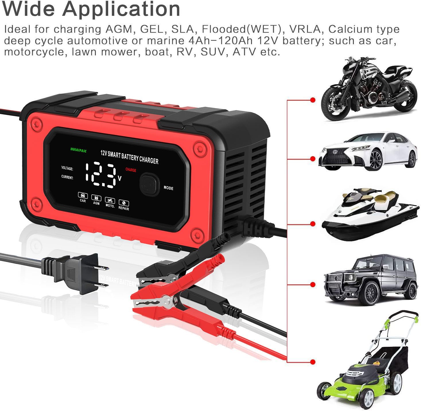 12V 6A Smart Car Battery Charger & Maintainer - Fully Automatic Trickle Charger with Temperature Compensation for AGM & Lead Acid Batteries - Ideal for Winter Storage, RV, Boat & Motorcycle Maintenance