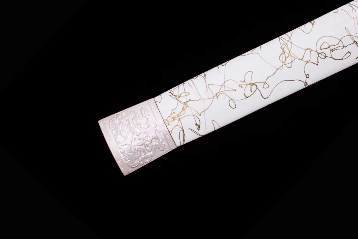 Handmade Forged High Carbon Steel Etched Blade Chinese Han Jian Sword with Alloy Handle - Authentic Martial Arts Weapon for Collection, Cosplay & Display