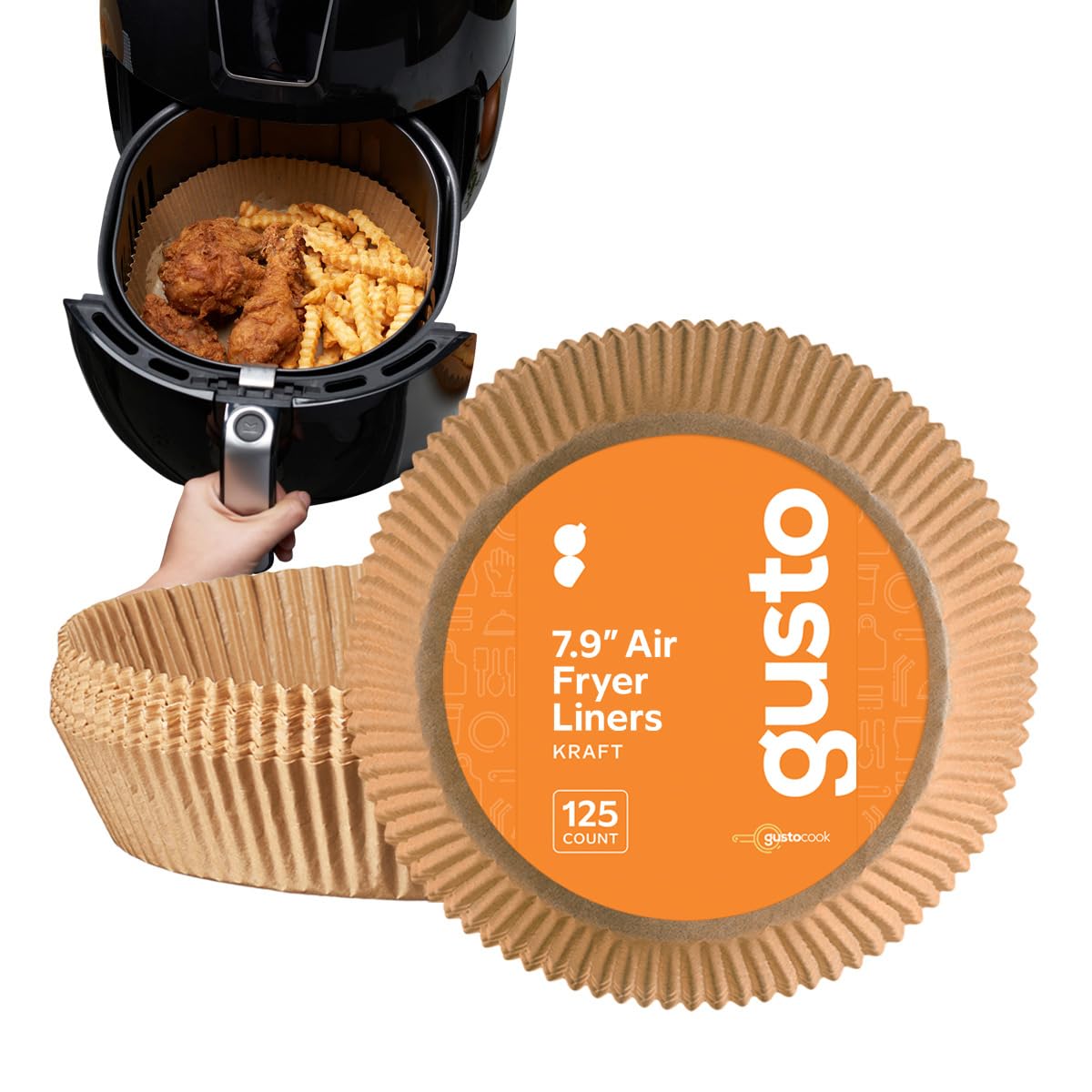 125 Count 7.9 Inch Round Air Fryer Parchment Paper Liners - Non-Stick, Oil & Water Resistant, Disposable Kraft Paper for Air Fryers, Ovens & Baking - Perfect for Cooking, Roasting & Meal Prep