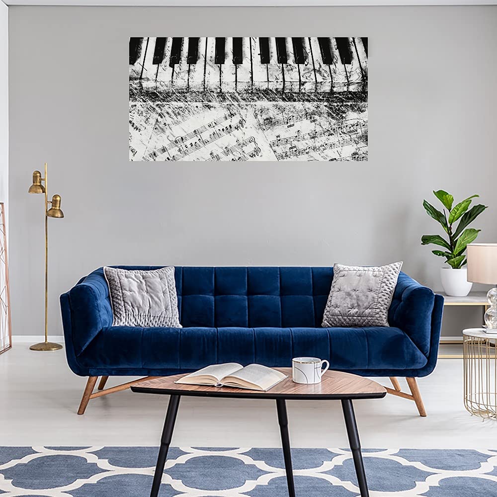 Black & White Piano Keys Canvas Wall Art - Modern Abstract Painting by Artist Dan Meneely - 40x21 Inch Ready to Hang Home Decor for Living Room, Bedroom, Office - Perfect for Music Lovers & Contemporary Interior Design