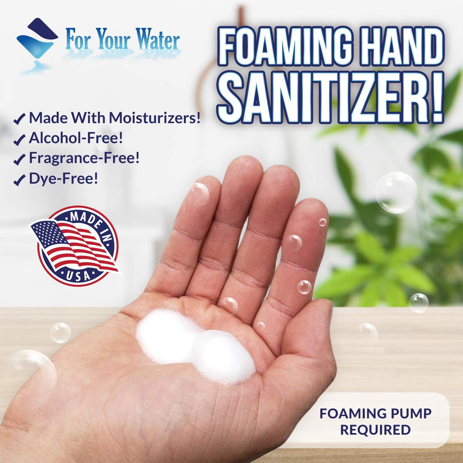 Foaming Hand Sanitizer No Alcohol, Dye & Fragrance Free, 1 Gallon (128 FL OZ) - Gentle for Sensitive Skin, Ideal for Home, Office, and Schools